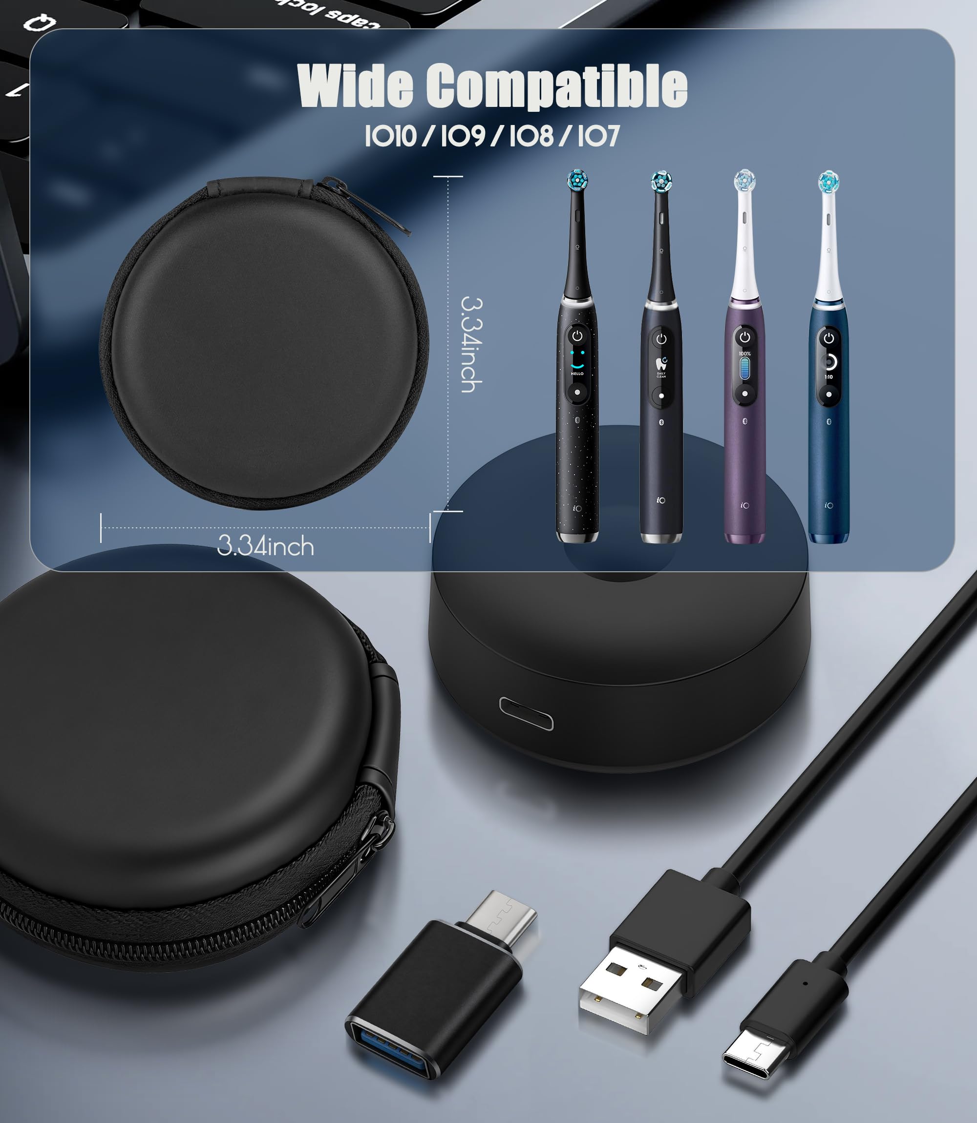 Caricabatterie per Spazzolino Elettrico Compatibile con Braun Oral-B iO10 iO9 iO8 iO7, Stazione di Ricarica Magnetica per Oral-B IO, con Adattatore USB-C e Custodia, IPX7 impermeabile