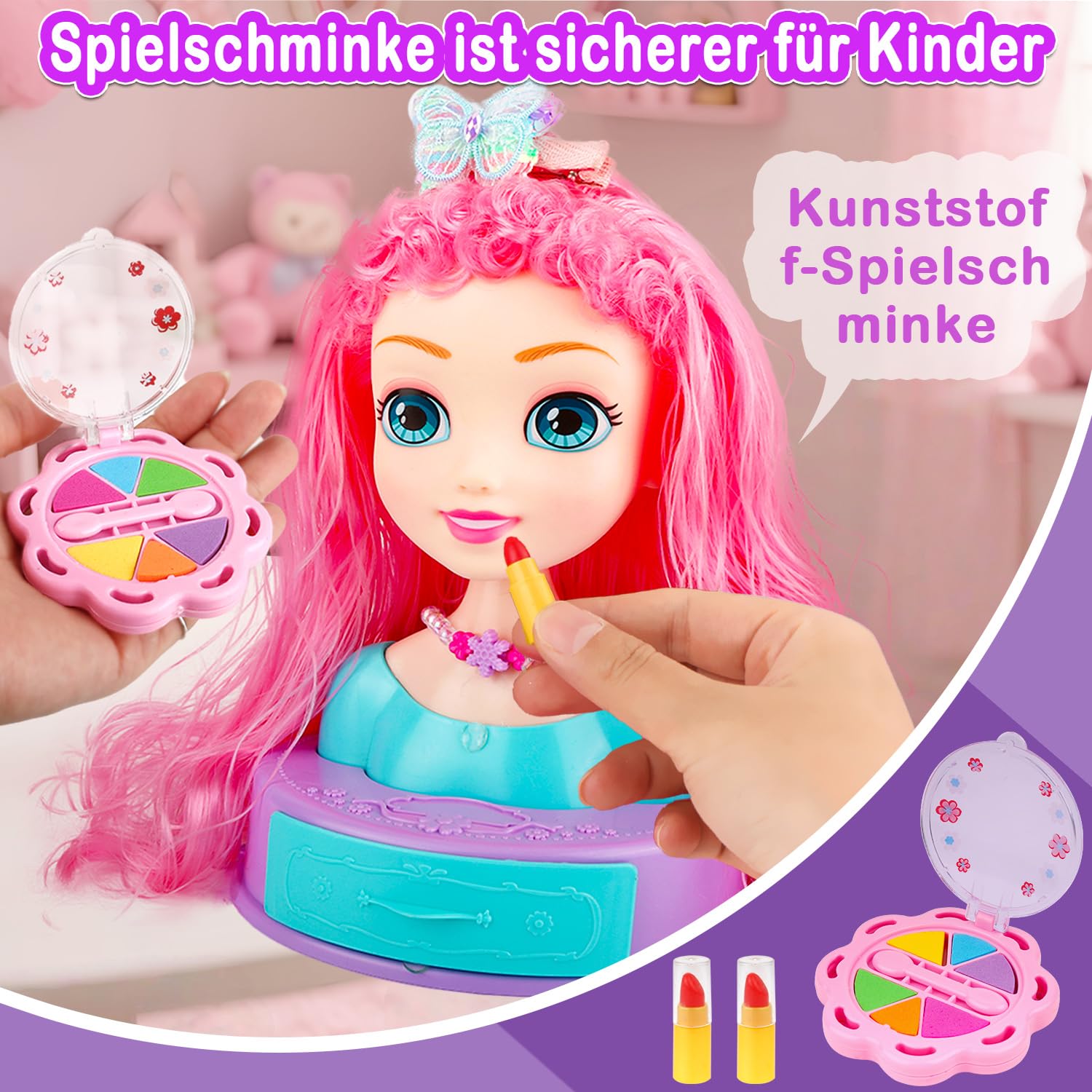 4 in 1 Doll Head for Hair Styling Kids 9 pollici, 41 pezzi Hair Salon Toys Kit Princess Accessories Pretend Play Toys Birthday Gifts for 3-8 anni Old Girls