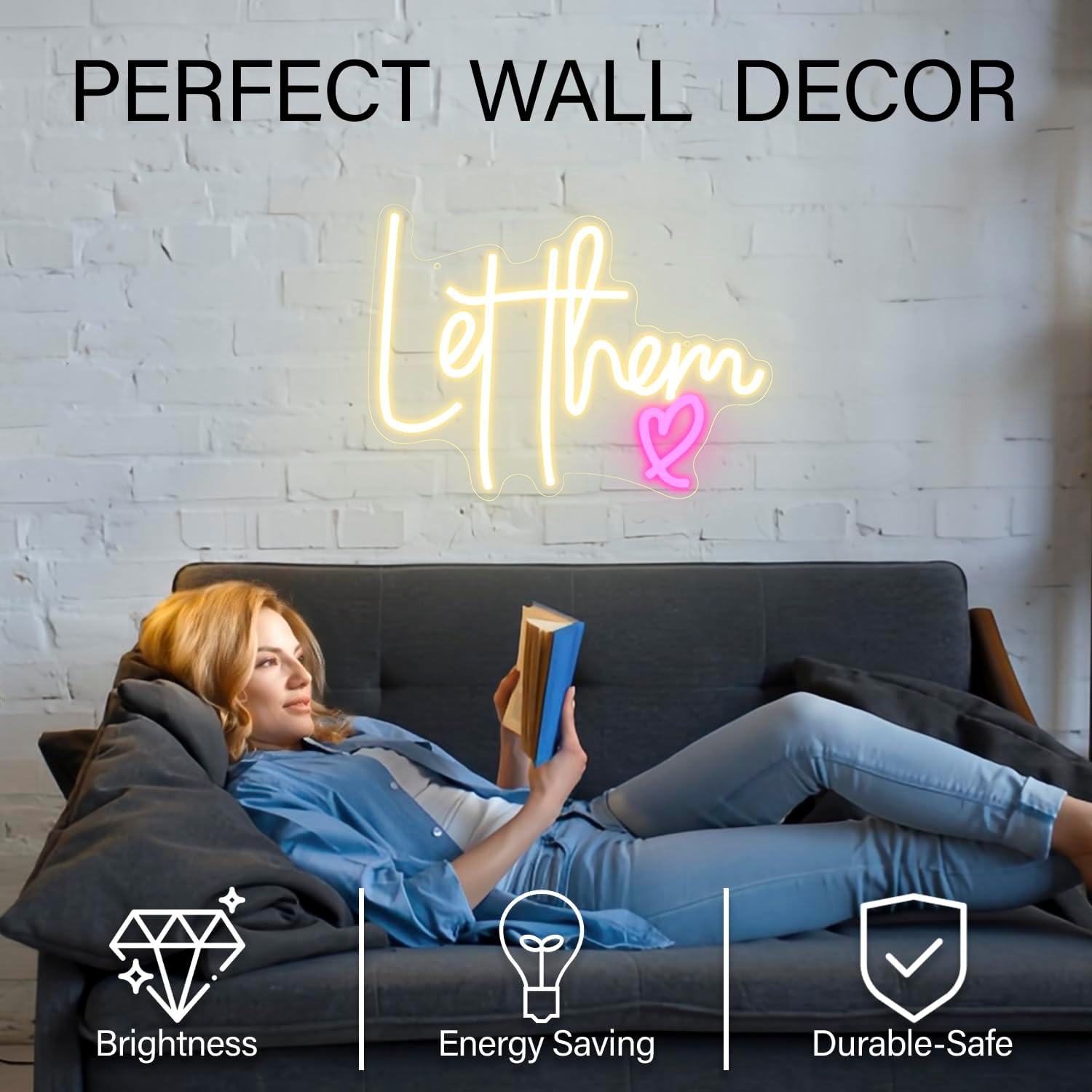 Let Them Neon Sign Dimmable Neon Signs for Wall Decor Inspirational LED Signs USB Light Up Sign for Bedroom Living Room Wall Decor Office Decoration