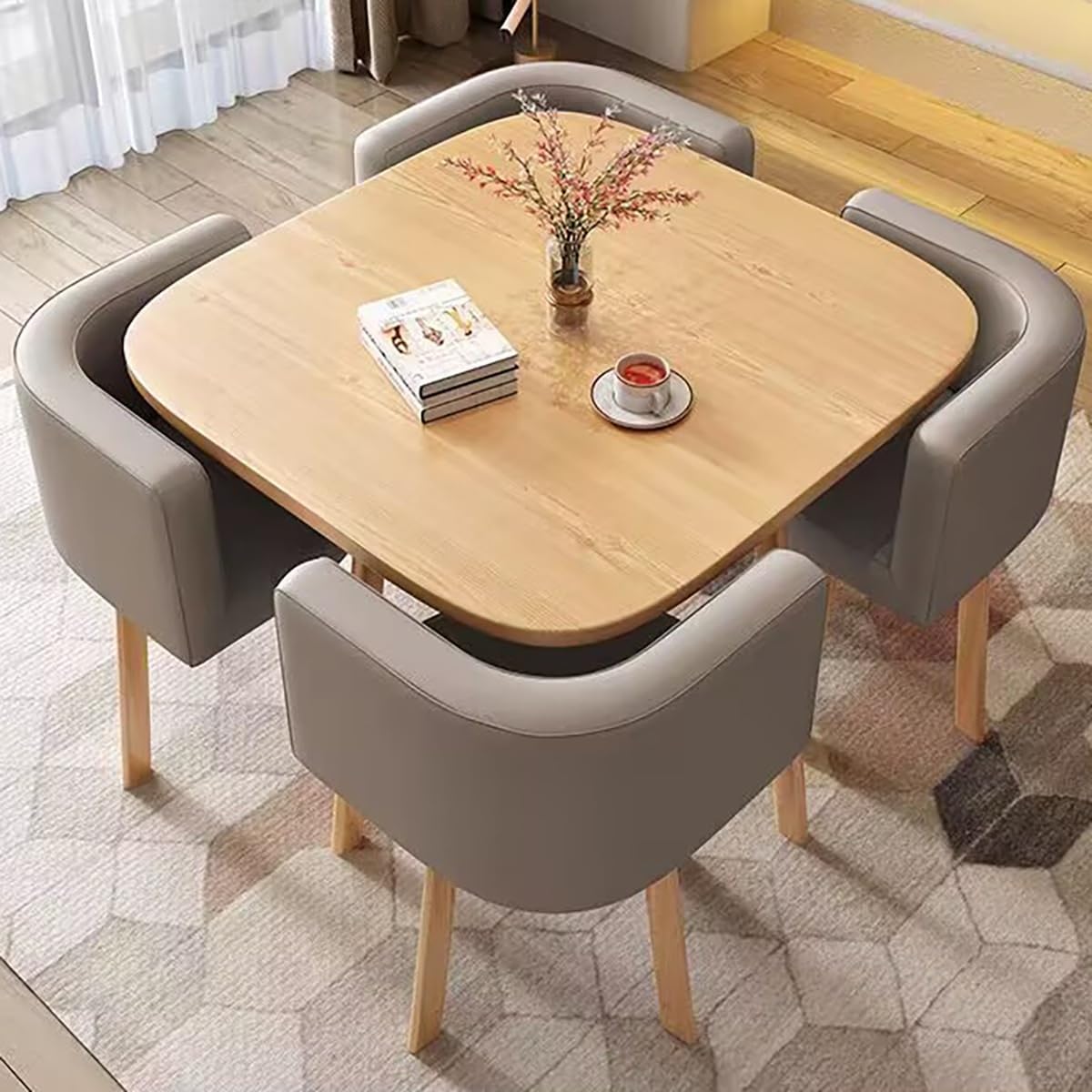 Light Gray Modern Square Dining Table Set - Conference & Office Table with Chairs - Breakroom & Reception Combo - Stylish Leisure Table & Chair Set for Home & Office