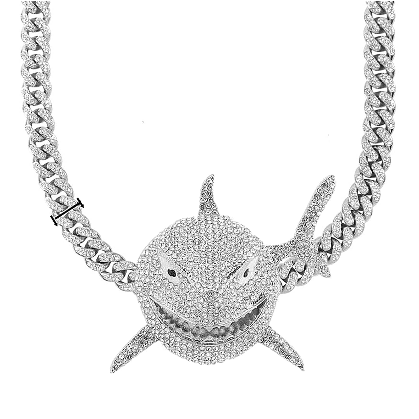 Diamond Necklace Chain, 18K Gold Plated Hip Hop Shark Pendant with Cuban Chain Width 13MM Length 19.7in(50cm) for Men/Women, Ice Out Chain, Holidays (Halloween, Christmas..) Gifts