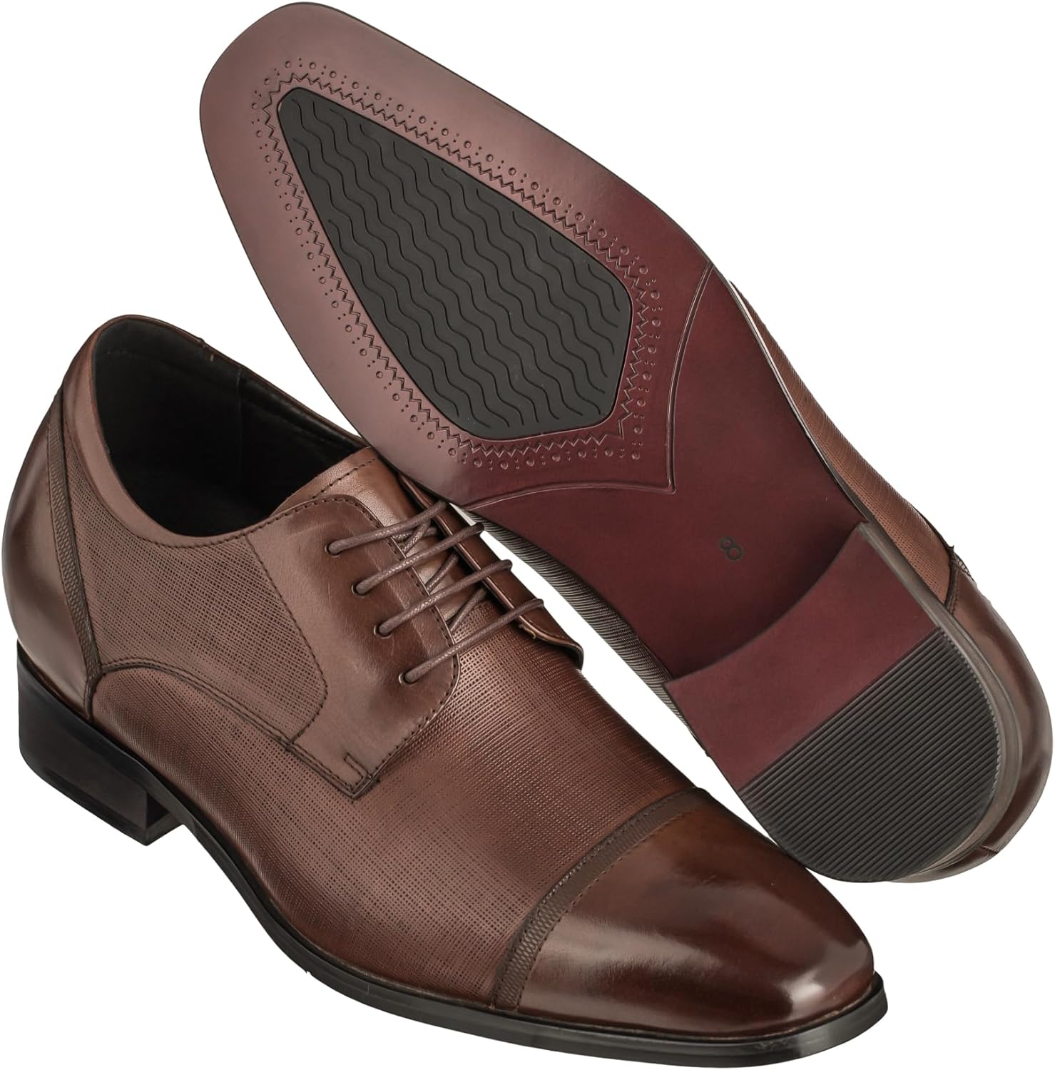 CALTO Men's Invisible Height Increasing Elevator Shoes - Dark Brown Premium Leather Lace-up Formal Oxfords - 3.2 Inches Taller - Y40551 - Size 9 D(M) US - Image 6