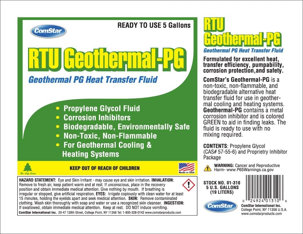 RTU Geothermal-PG (Propylene Glycol) Heat Transfer Fluid, 5 Gallon (Ready To Use-RTU)