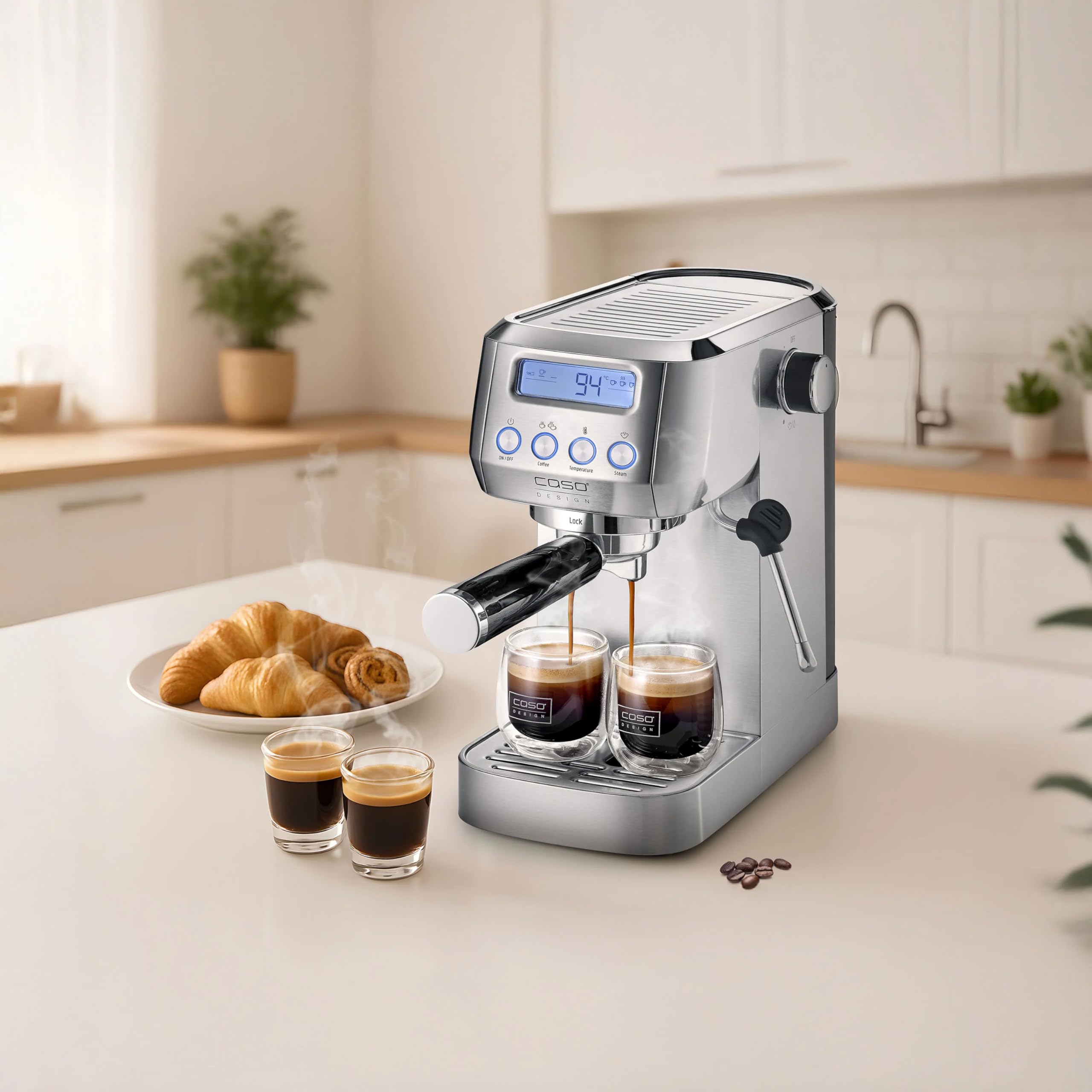 Caso EspressoGourmet Crema - Siebträgermaschine, Espressomaschine, mit Milchaufschäumer, Espresso, Cappuccino, Siebträger aus Edelstahl, 20 bar ULKA-Pumpe, Kaffeemaschine Kaffeepulver, ESE Pads