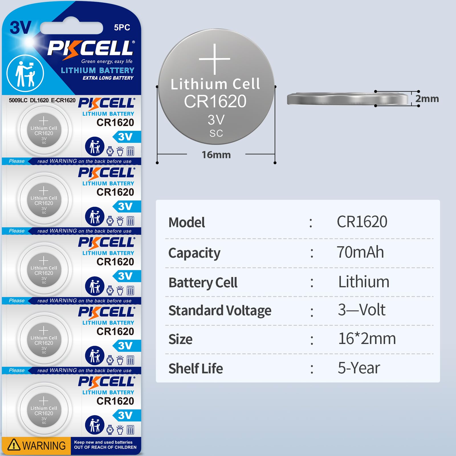 Pack 5 Pilas Maxell Cr1620 Tipo Botón 3v Para Control, Relojes Etc