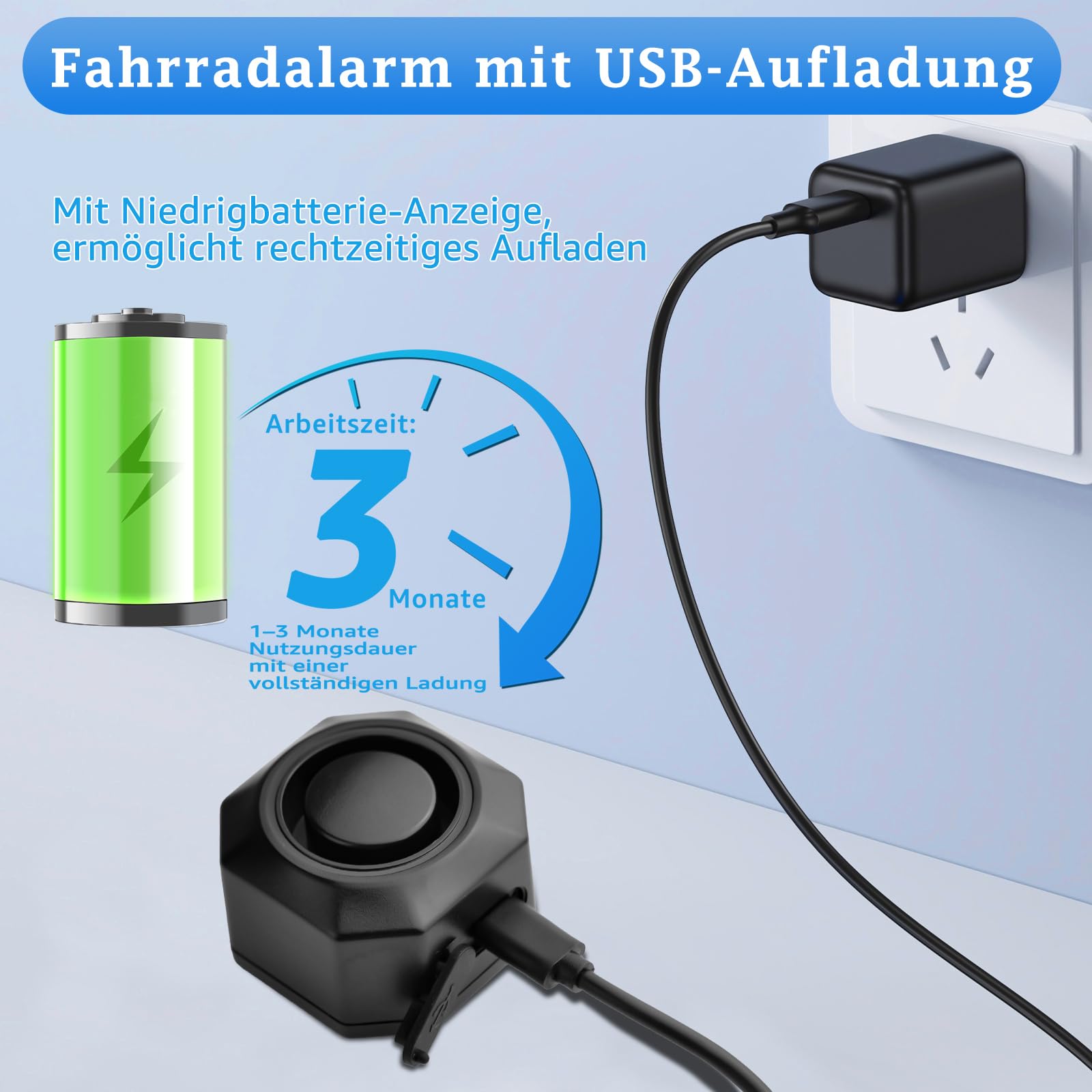 NineLeaf Alarme de vélo Anti-vol avec Support USB C Rechargeable 110 DB Intrus Vibration Moto Alarme Système de sécurité étanche Vélo Mobilité Scooter Alarme avec télécommande 2PK
