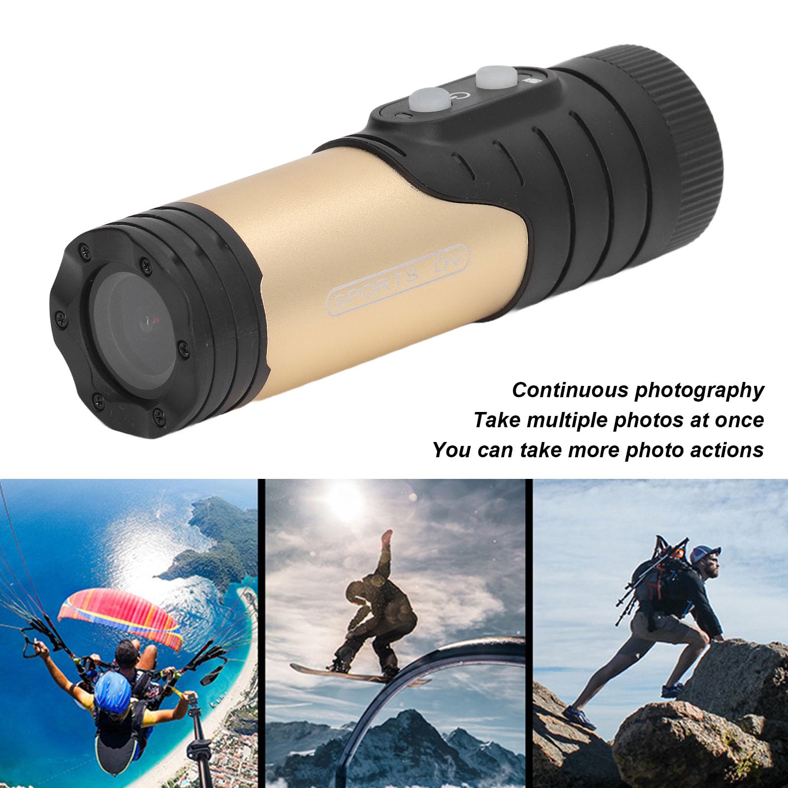 Kamera na Kask Motocyklowy, Rowerowa Kamera Wideo 4K WiFi Kamera Sportowa ze Wspornikiem Uchwytu, Szeroki Kąt 120°, wodoodporność IP66 Sport DV do Dzikiej Przyrody, Jazdy na (GOLD)