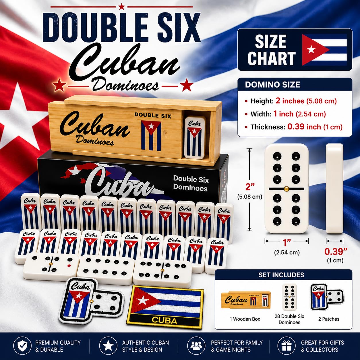 Dominó Doble Seis Estilo Cubano - 28 Azulejos Blancos Clásicos con Pips