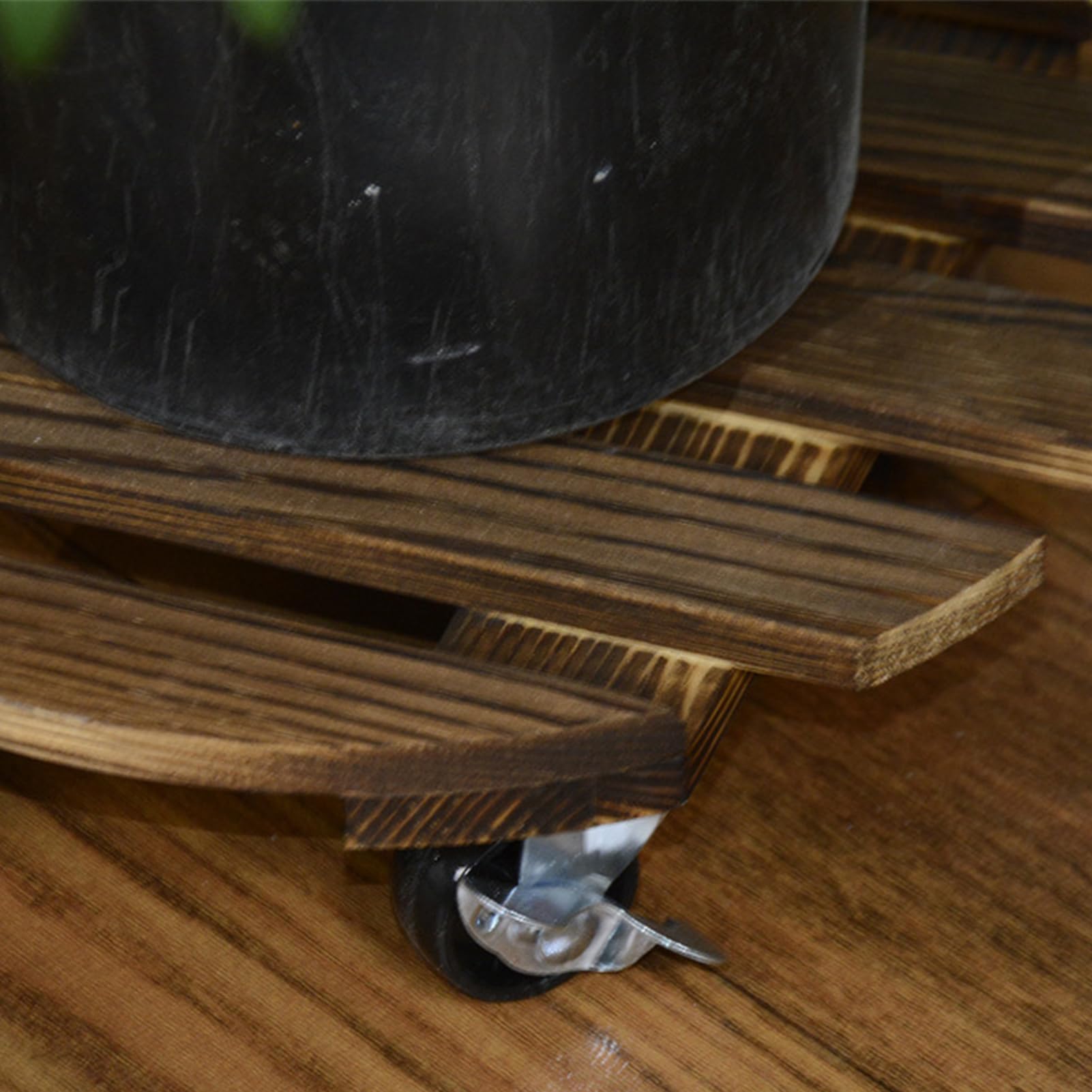 Pflanzkorb aus Holz mit Rädern, 35 cm, rundes Rolltablett, Buchen-Pflanzgefäßständer, Blumentopf-Basis, langlebige Edelstahl-Räder, leicht zu bewegen