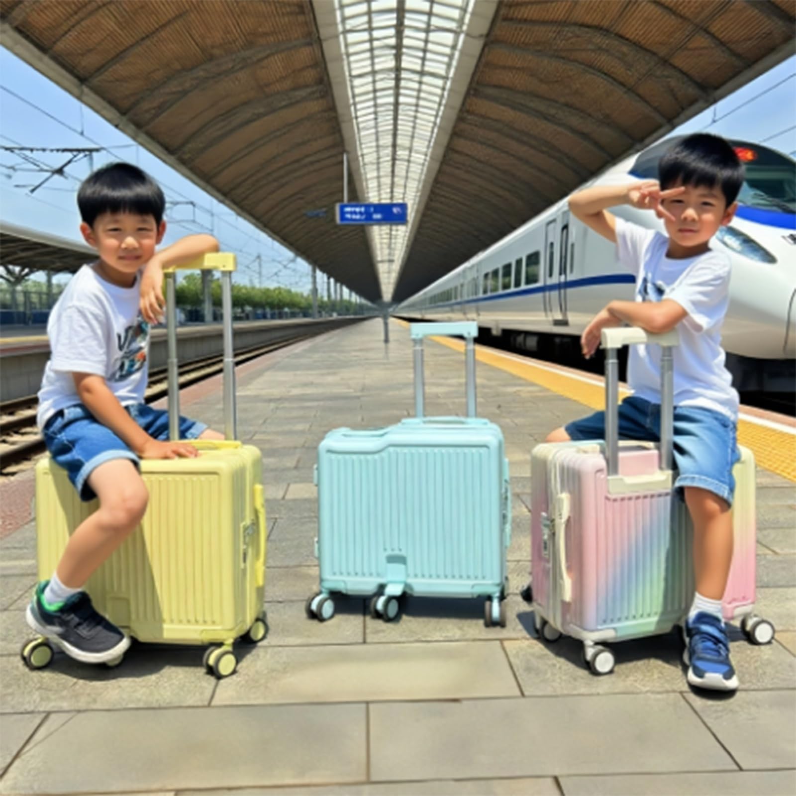 Maleta rígida con Ruedas, con reposapiés Plegable y Gancho, Ligera para Viajes de Negocios y Estudios(Rainbow,20")