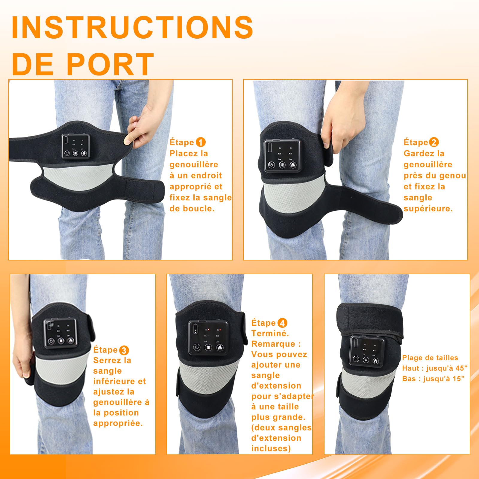 HONGJING Appareil de massage chauffant pour genoux pour soulager la douleur – Genoux, épaules et coudes avec chauffage et massage, idéal pour l'arthrite, la sciatique, le ménisque déchiré et