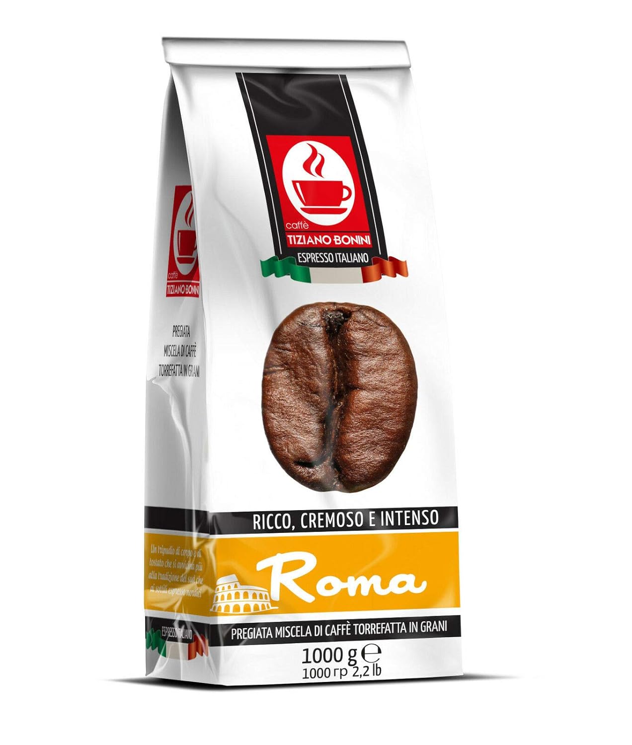 Bonini Roma Italian Blend Roasted Coffee Beans: Rich, Creamy & Intense (Pack of 1, 1kg)