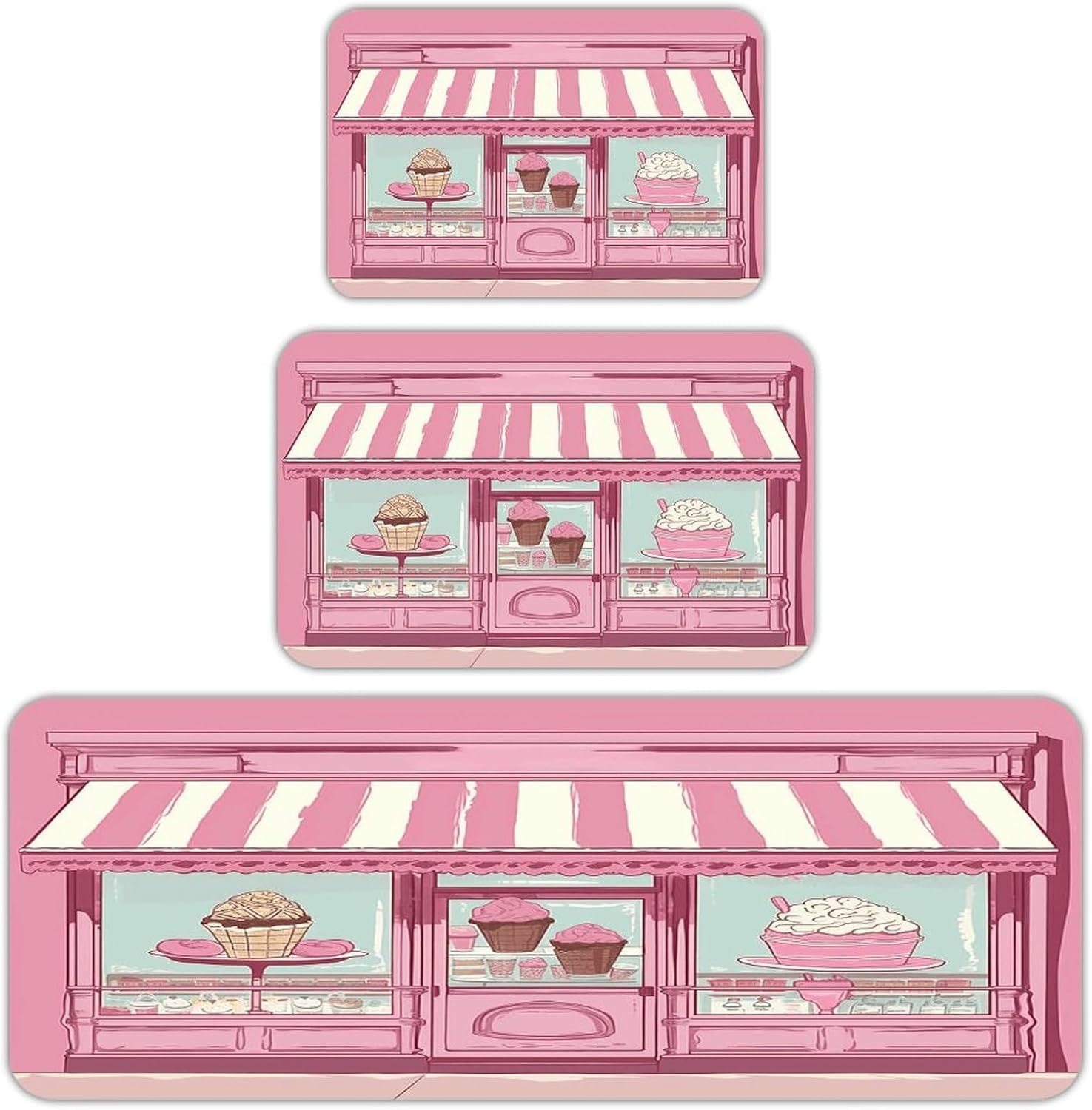 Ice Cream Store Pink Kitchen Rugs Set of 3 Non Slip Washable Kitchen Mats for Floor Soft Area Rug Kitchen Floor Mat Cushioned Anti Fatigue Mats Standing Sink Mat Decor Runner Rugs