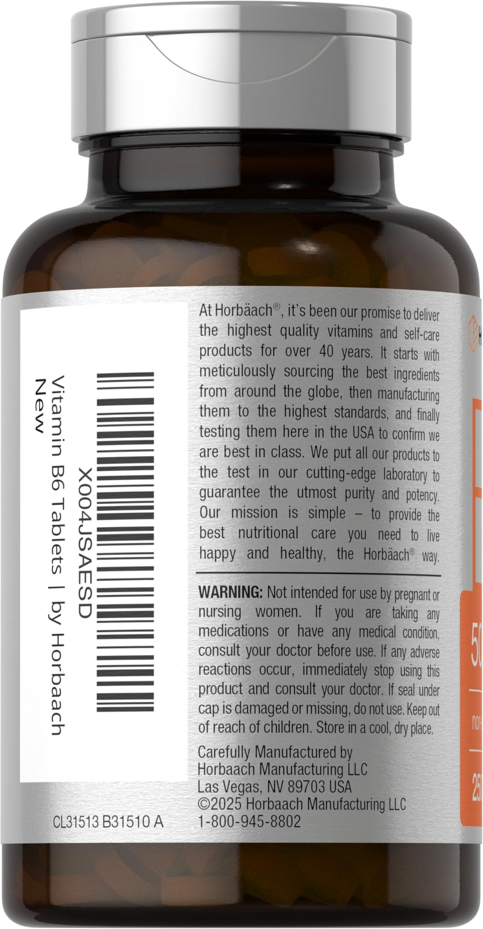 Horbäach B6 Vitamin 50mg | 250 Tablets | Non-GMO & Gluten Free Supplement — Amazon image 3