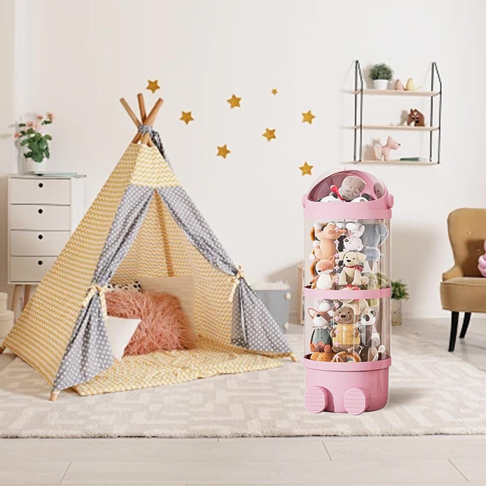 GZKDKZB Contenitore Per Giocattoli Di Peluche, Contenitore Trasparente Per Bambole Con Luce LED, Grande Contenitore Per Animali Di Peluche Per Cameretta Dei Bambini, Per Cameretta Dei BAMB