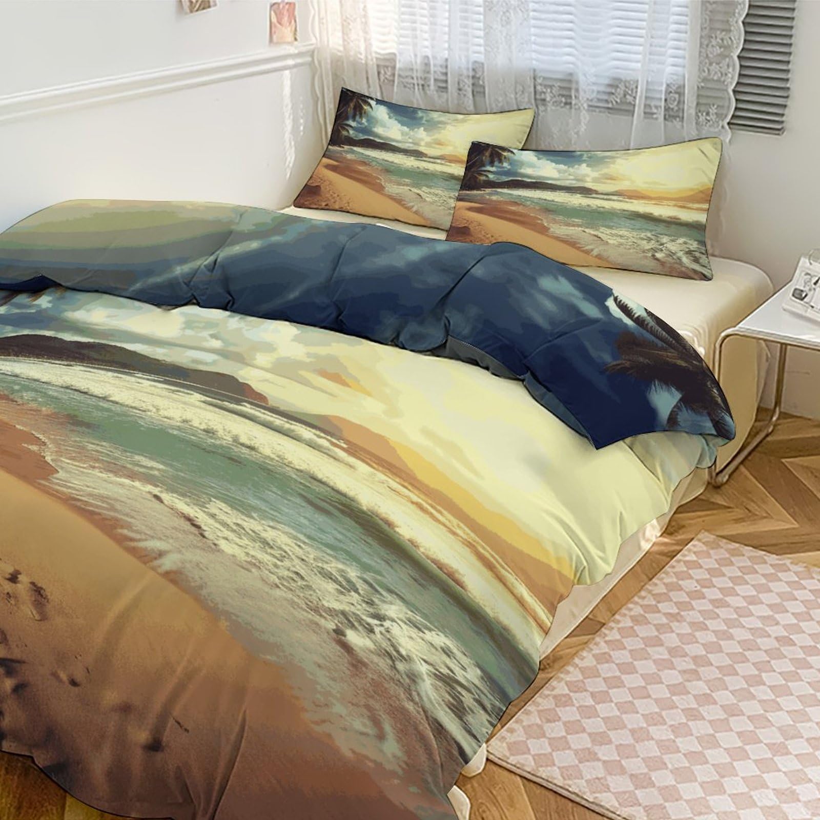 Couvre-lit et taie d'oreiller avec parure de lit 3 pièces plage