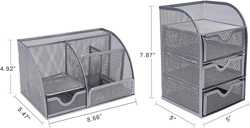 Miniatura 3 de PAG organizador de escritorio de malla para artículos de oficina, soporte para bolígrafos y accesorios, con cajón