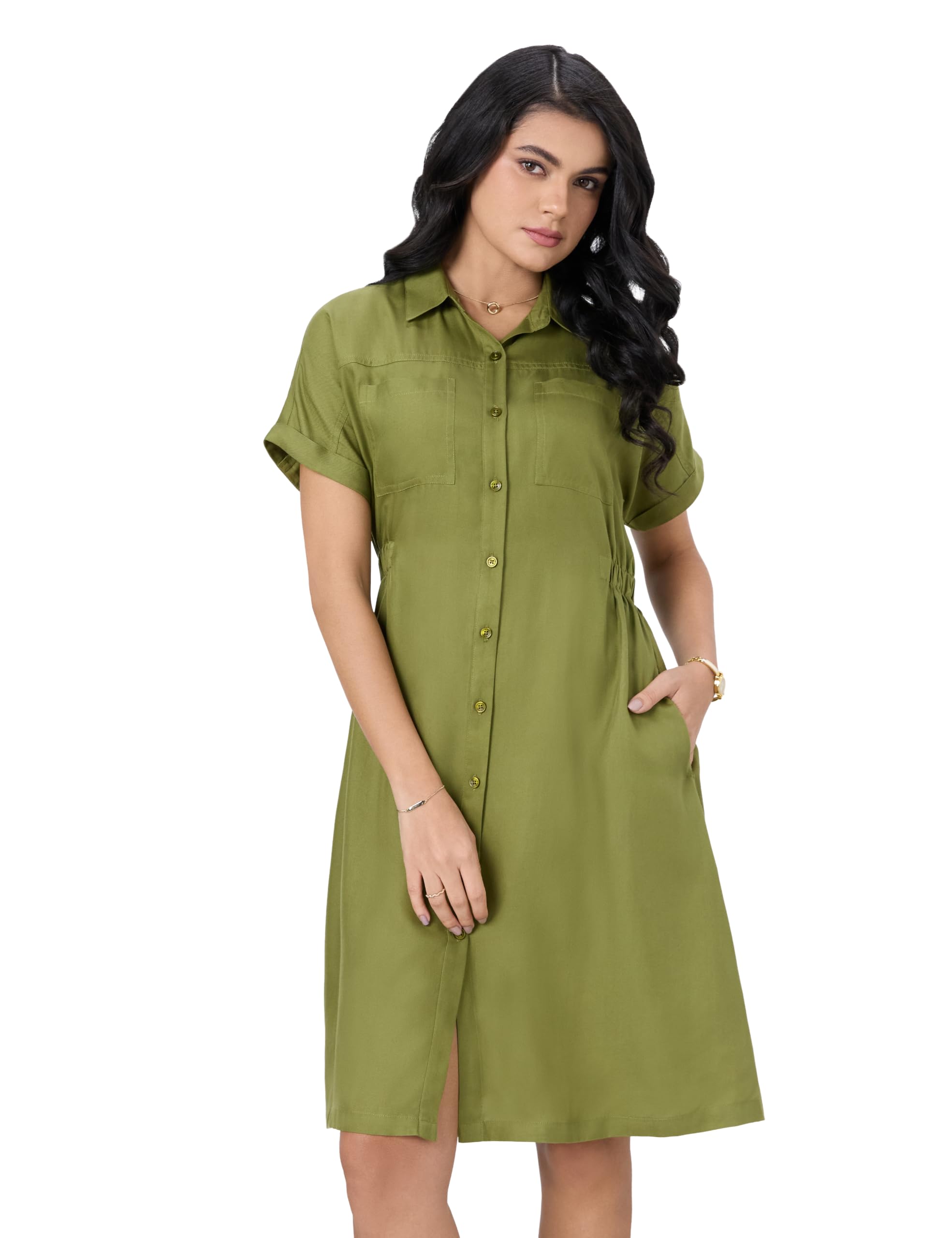 symbol premium Women's Shirt Dress | Short Sleeve with Elasticated Waist & Chest Pockets |Knee Length (Available in Plus Sizes)-picture-9