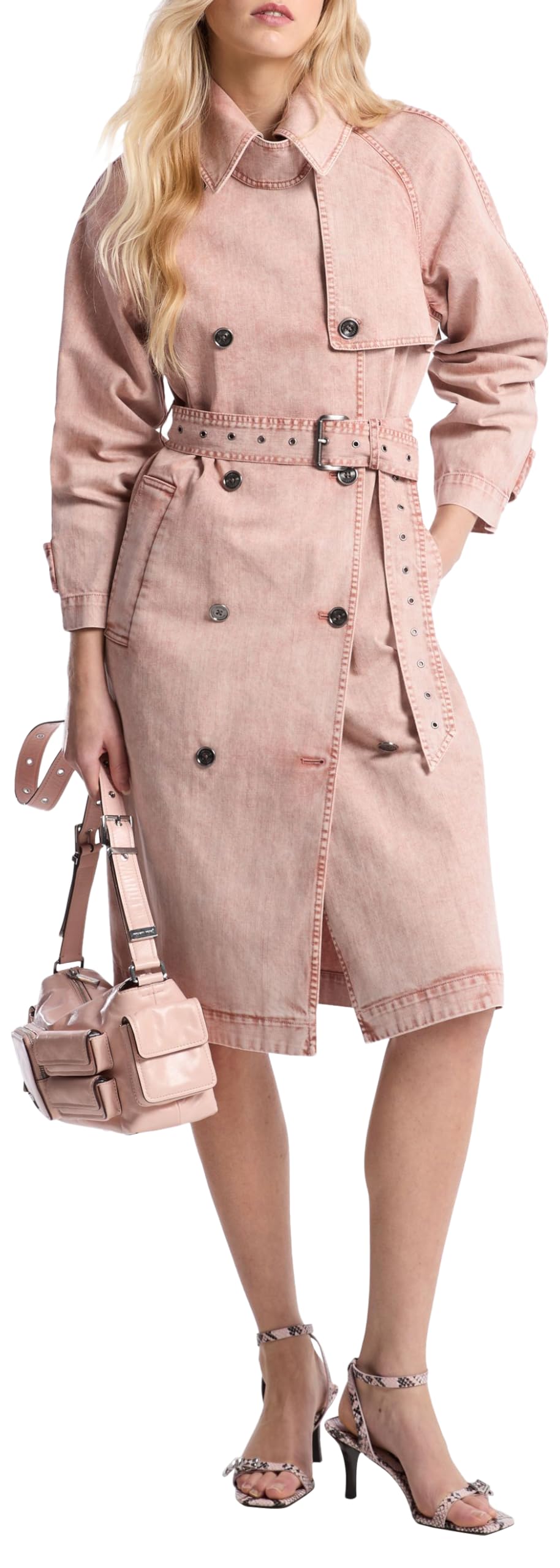 Michael Kors Womens Double Breasted Denim Trench Coat