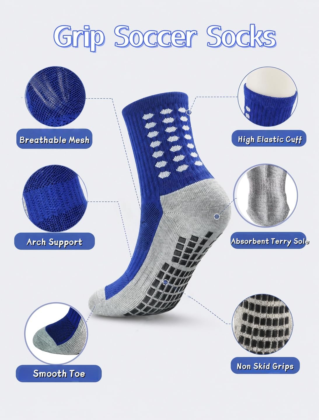 Kids Grip Soccer Socks Anti Slip Athletic Socks Non Slip Football Basketball Socks with Grip Pads for Boys Girls