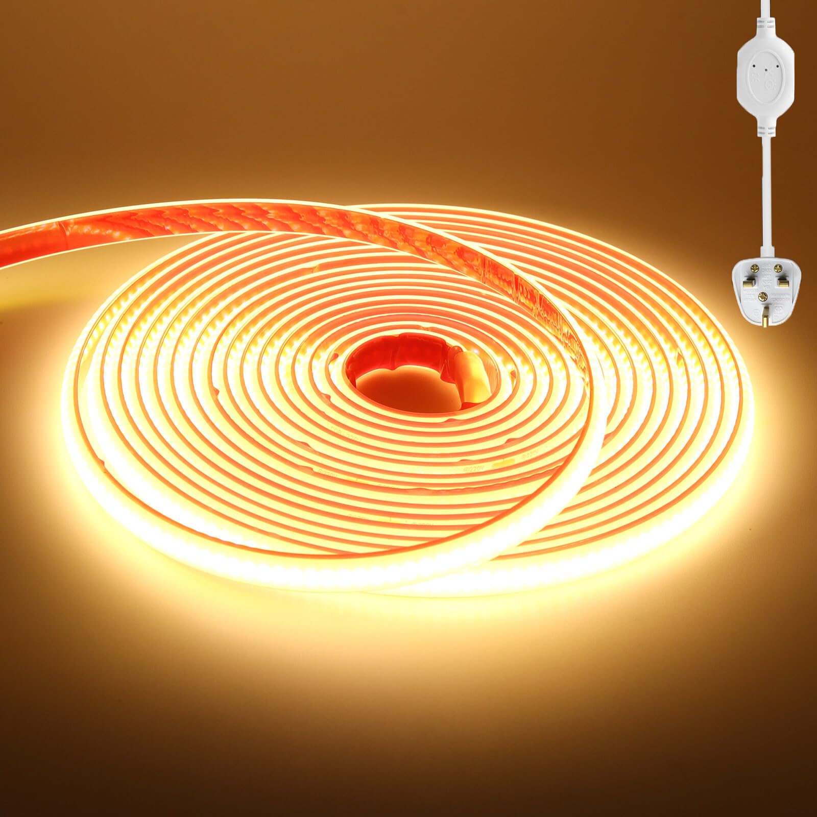 KAFULA 288 LEDs/m Silicone COB LED Light Strip 4m Warm White 3000K, 220V-240V IP65 Waterproof Flexible Cuttable FCOB LED Rope Light CRI85+, Kitchen Bedroom Garden Decoration LED Fairy Light — image 1