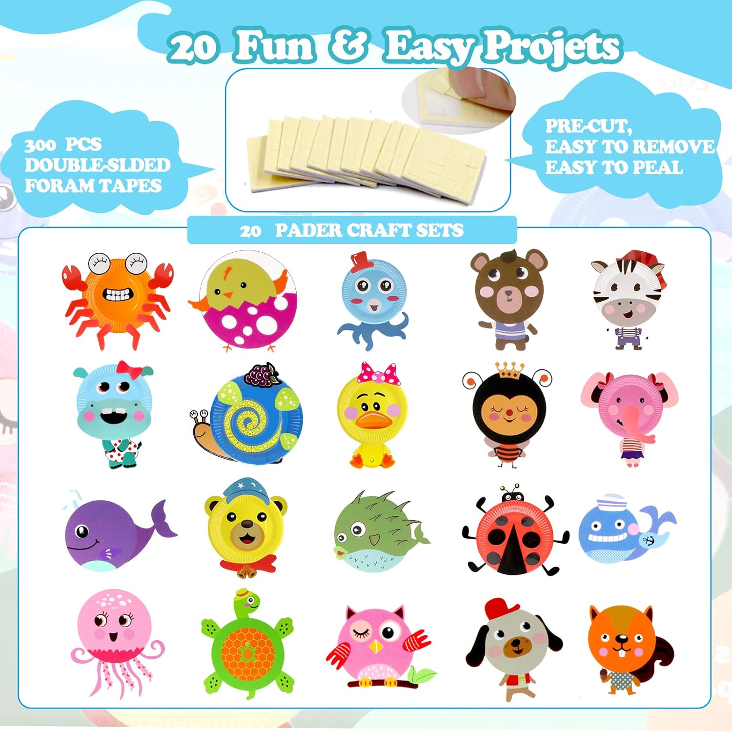 Coco&Estee 20 Pack Paper Plate Crafts Kit Kid, Arts and Crafts for Kids, Animal Crafts for Toddler Activities Ages 3-5 Party Games, Preschool Learning Activities, Art Supplies Preschool Crafts