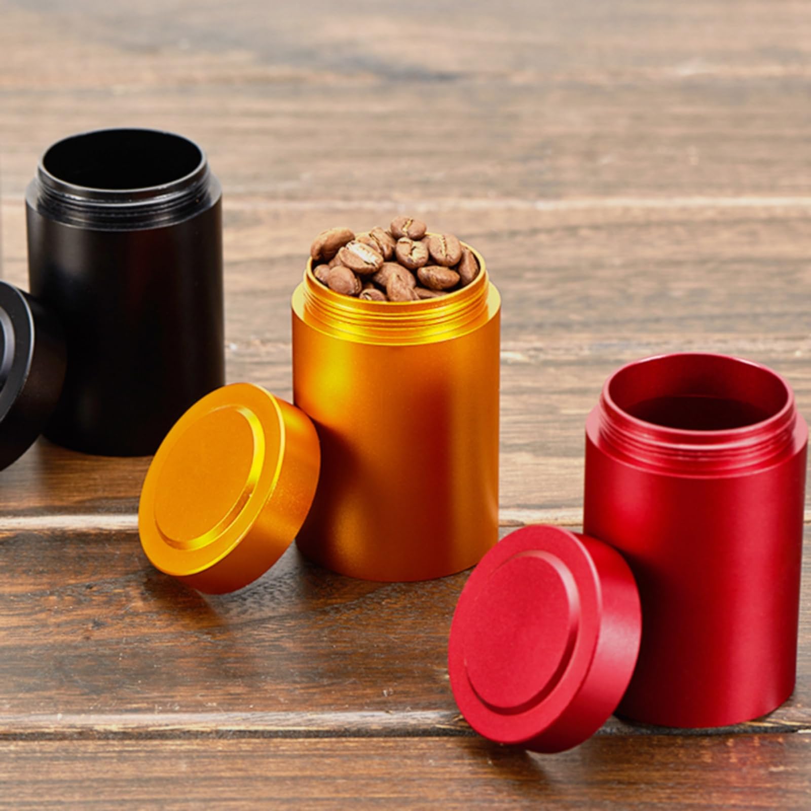 Mini Aufbewahrungsbehälter Vorratsdose Schraubdeckel Dose Behälter aus Aluminium Luftdicht Aromaschützend Kompakt 75ml für Kaffeebohnen Gewürze Camping Büro, Silber