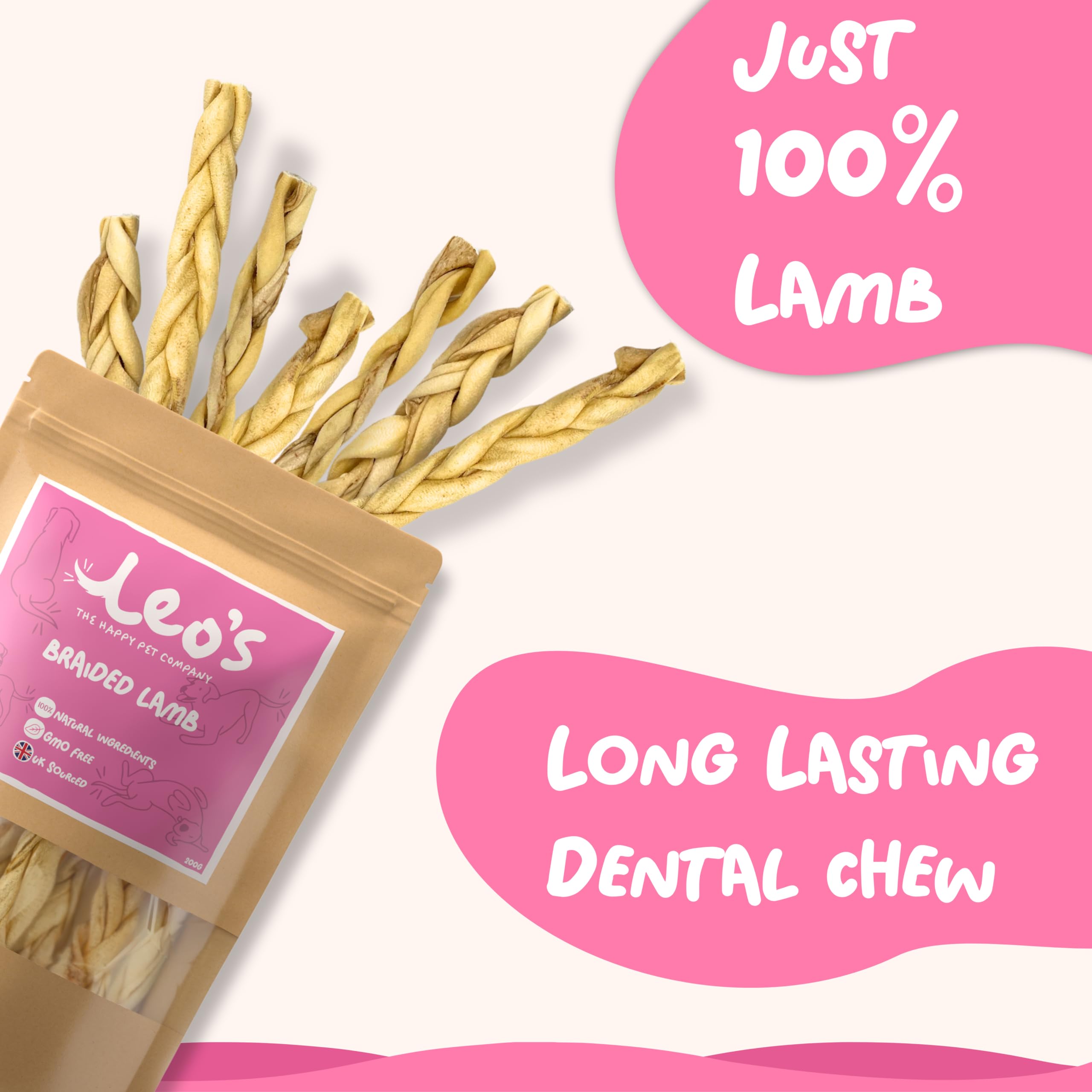 Leo's Lamb Braids for Dogs, 200 g (Pack of 2) - Image 4