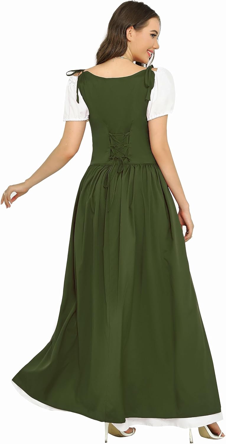 Renaissance Costume Women Medieval Dress Halloween Party Outfit Ren Fair Gown Long & Short Sleeve Vintage Costume