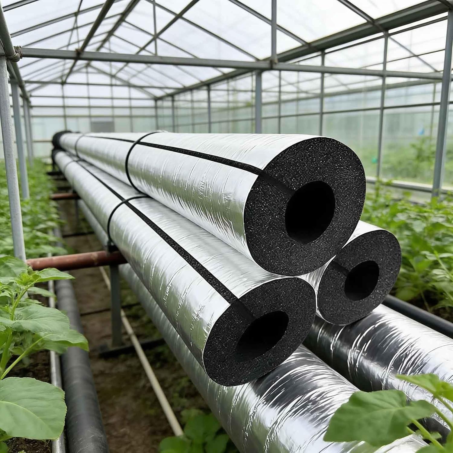 Pipe Insulation Lagging，Foam Cover，Flexible Hose Tubes Lagging，Heat Preservation for Antifreeze Insulation，Aluminium Foil Self-Adhesive Foam Tube，for Outdoor(ID76mmxT20mmx1m)