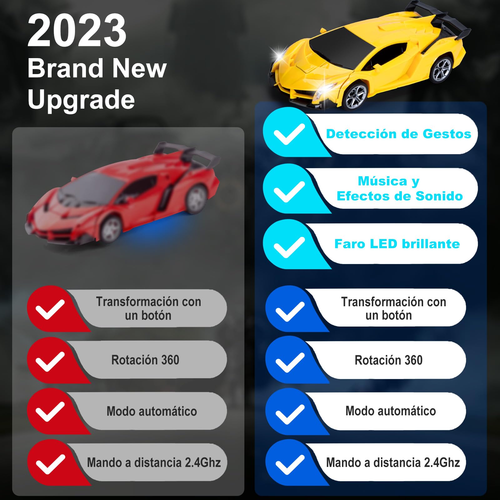 Yellcetoy Transform Juguete Coche Teledirigido, Coche Robot con el Gesto de la Mano Sening Luz Intermitente Música y Efecto de Sonido, Transformador RC Car con Baterías para Niños 3-10 Años Amarillo