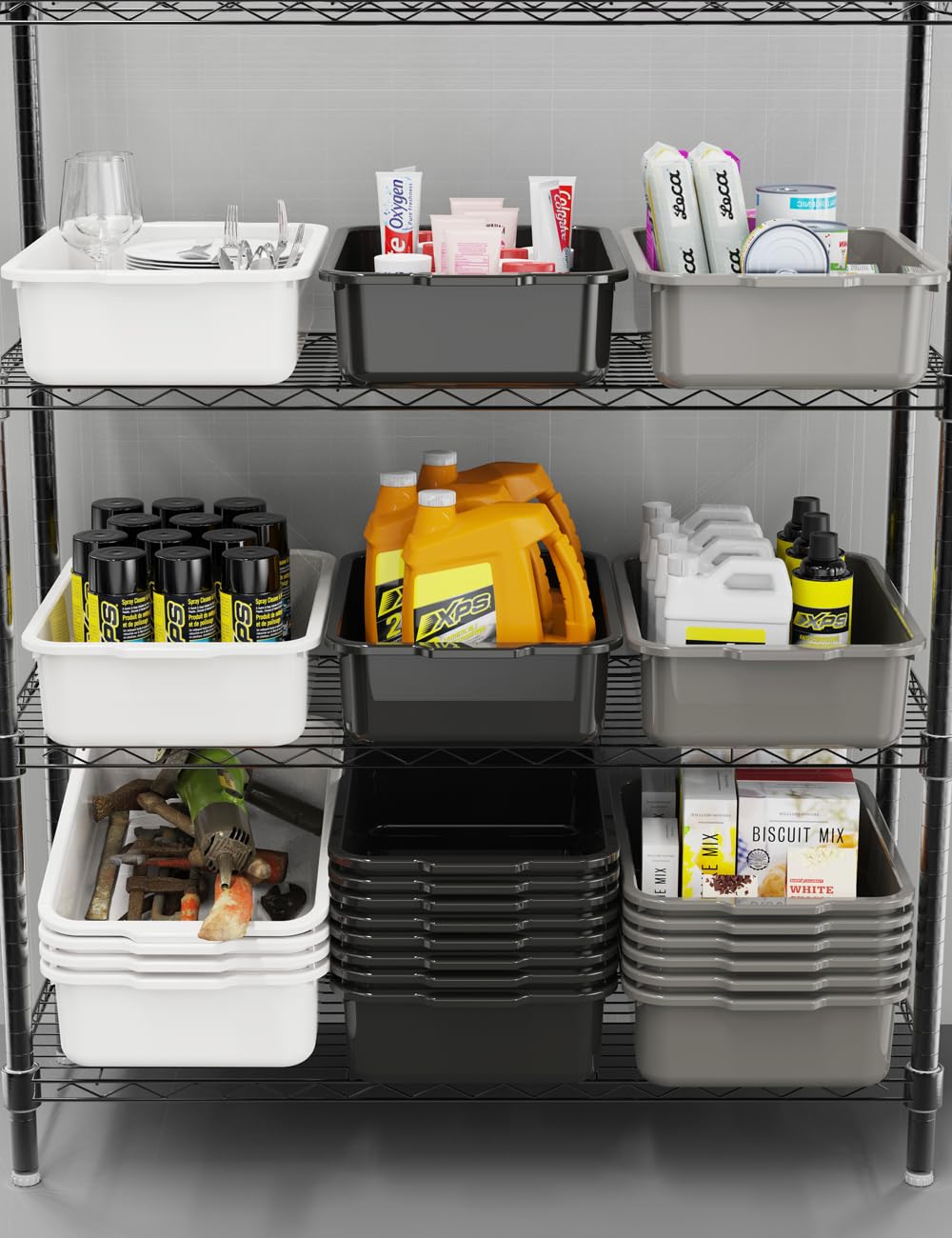 Knifefish 12 Packs Bus Utility Box, 13 L Plastic Restaurant Bus Tubs Tote, Black - View #7