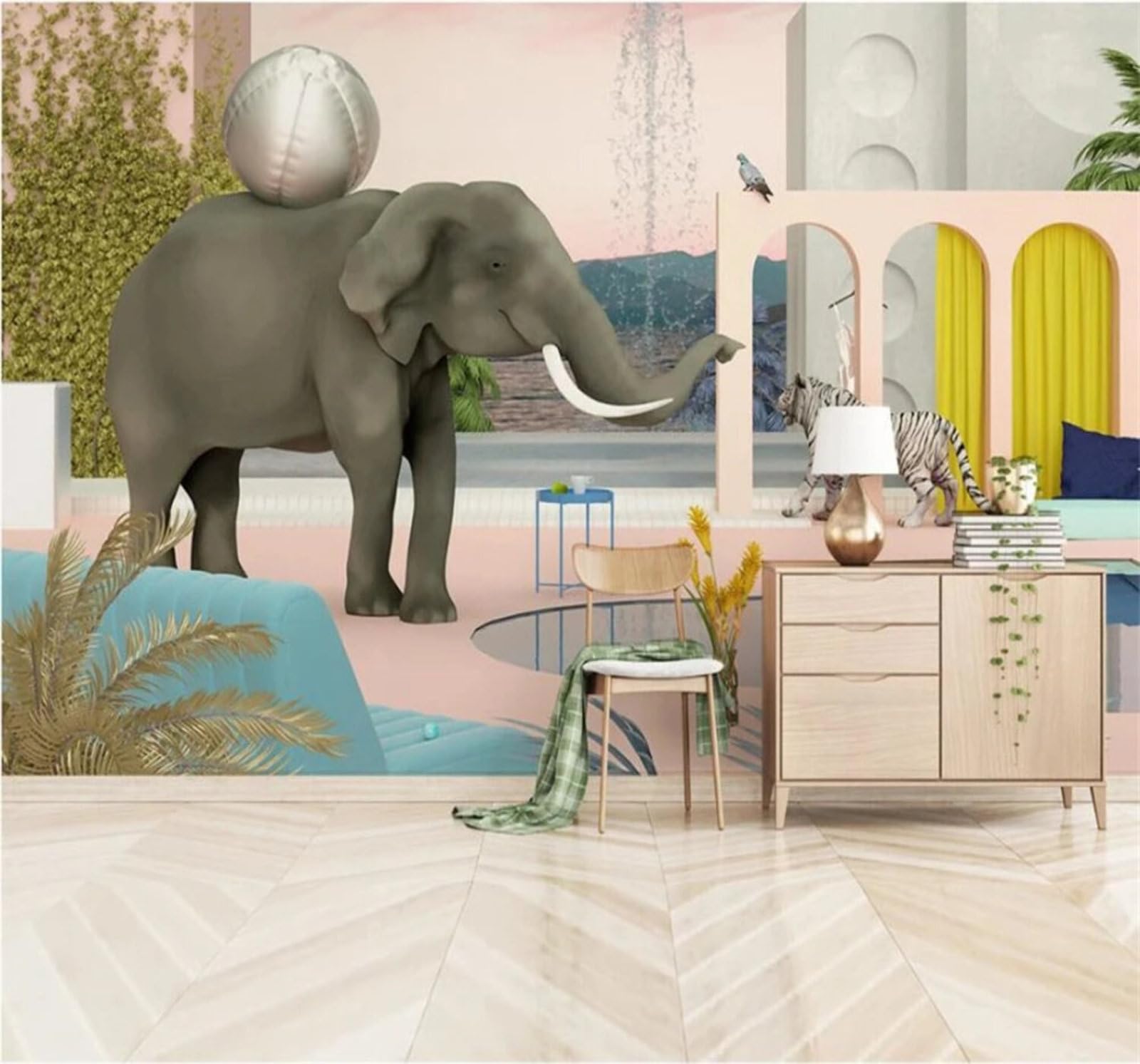 Xlming 200Cm×140Cm(B×H) Creative Relief Elephant Tiger Unique 3D Wallpaper Luxury Home Dining Decor Paste Sofa Living Room The Wall For Bedroom Mural-200Cm×140Cm