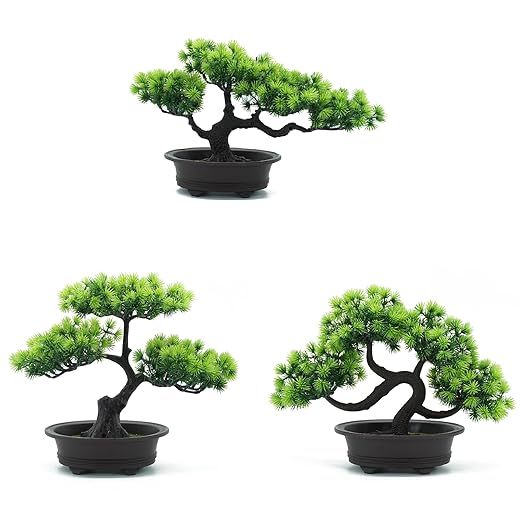 Artificial Bonsai Pine Tree Fake Desk Plants Commercial Reception Charm Adornment Home Decor Office Bookshelf Decor (Green)
