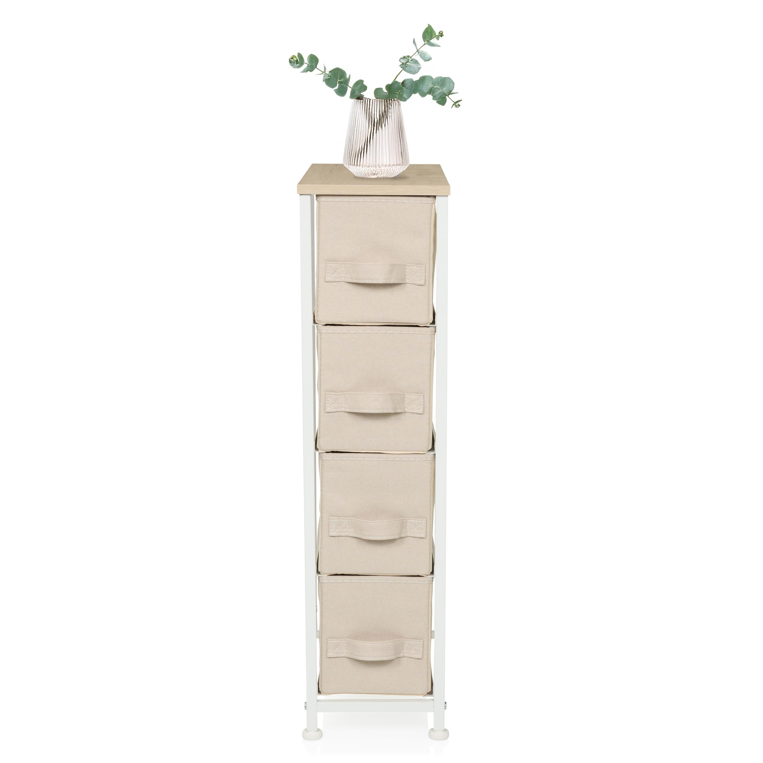 Commode avec 4 tiroirs en Tissu FOLDRESS S 20x48x76 cm Commode à tiroirs Organiseur, Pieds réglables en Hauteur, Structure métallique, Beige
