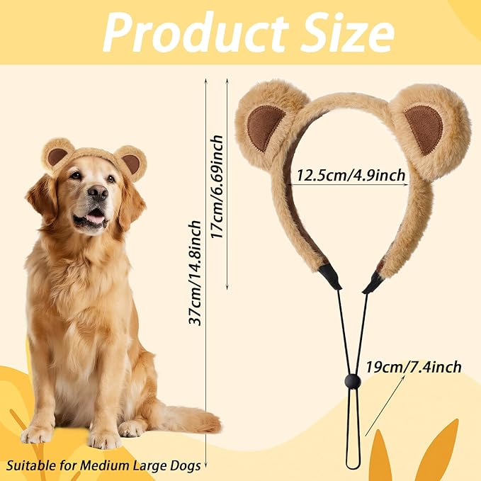Vincha de orejas de oso para perro ajustable talla mediana grande caqui miniatura 2