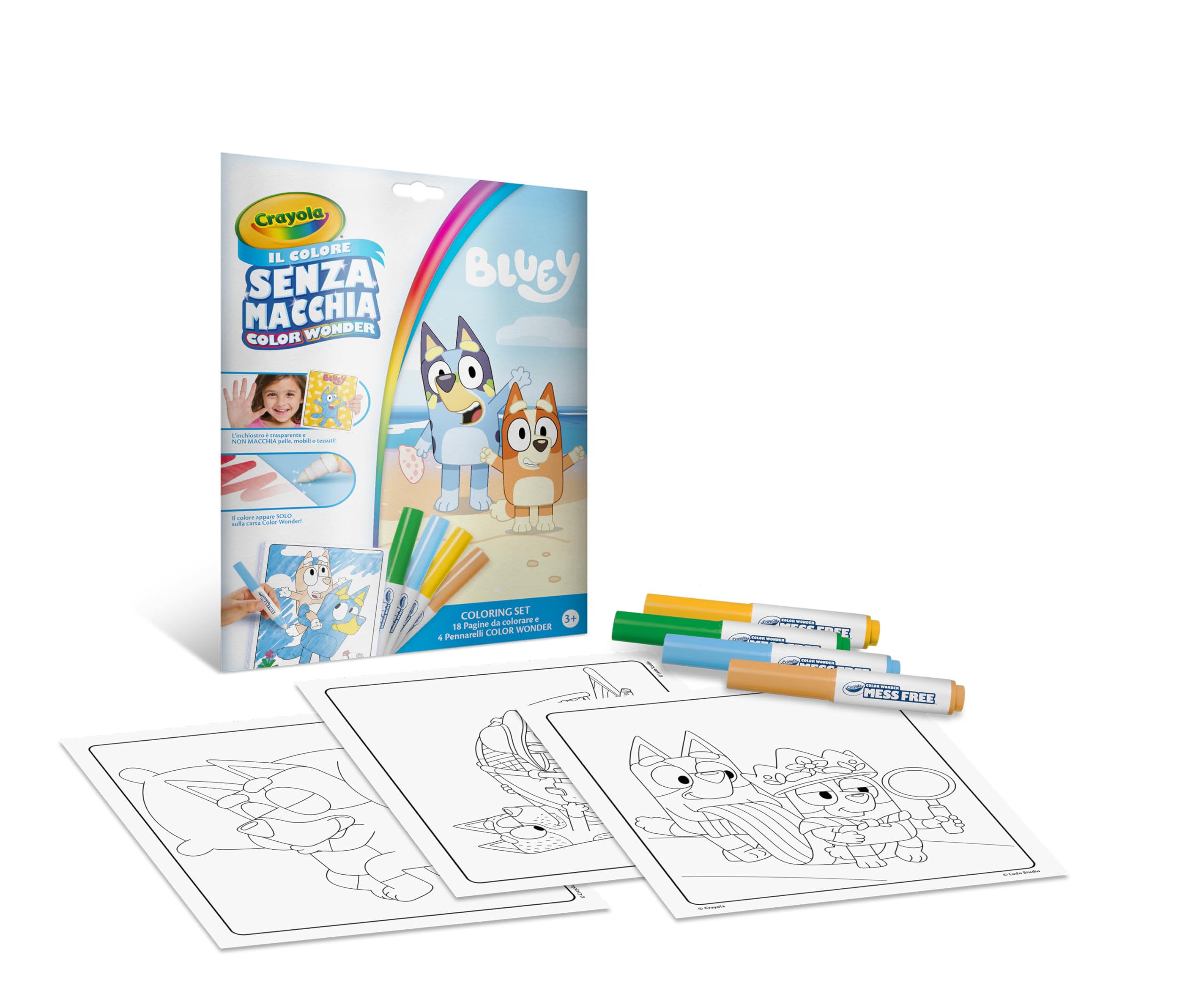 CRAYOLA - Color Wonder, Activity Set 40+ pièces, avec des Pages à colorier, des Feutres sans Tache, des Personnages pop-up Bluey, des Activités Créatives pour Enfants, âge 3, 75-7171