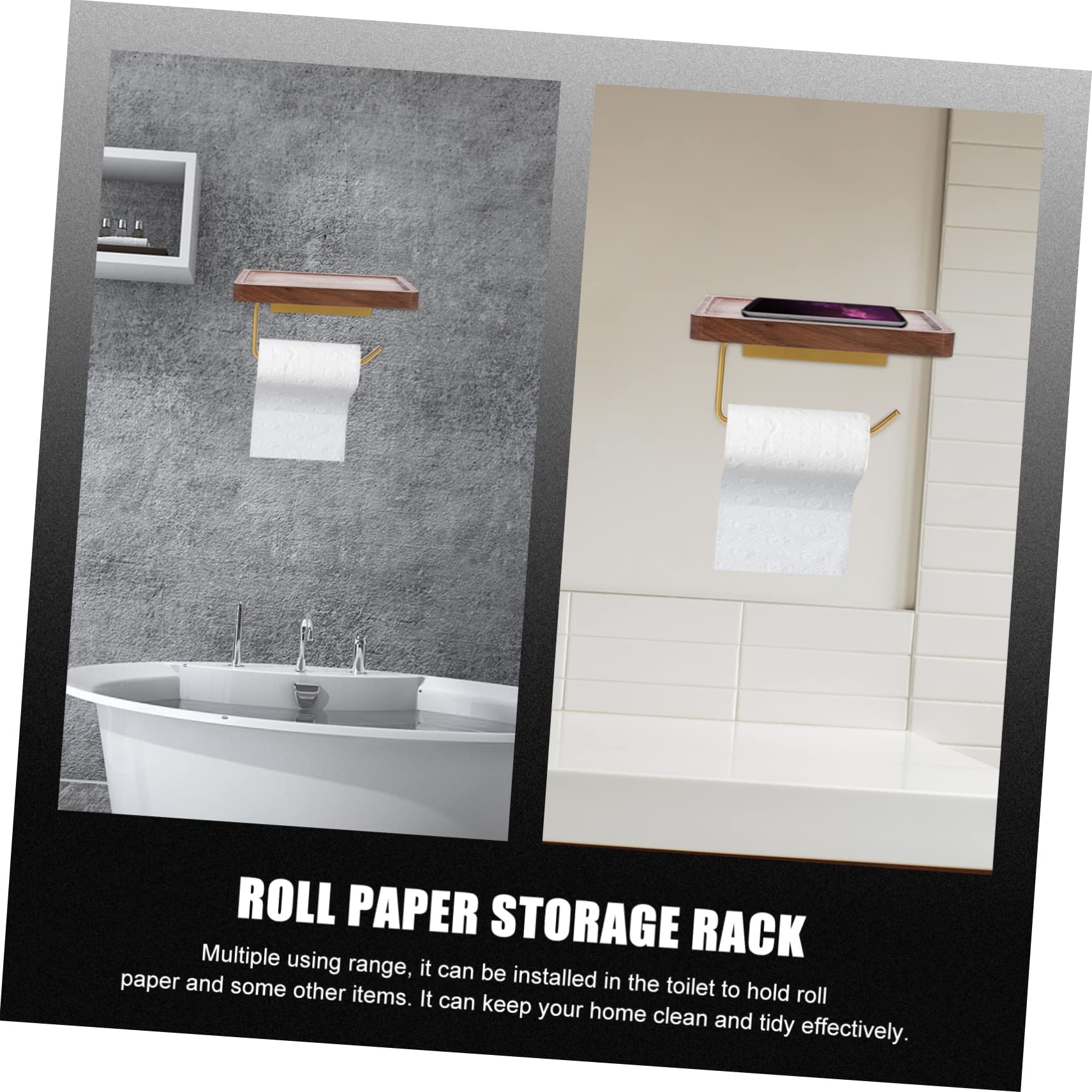 Toilettenpapierhalterung aus Schwarzem Walnussholz, für Bad und Küche | Rollenpapierhalter mit Ablage, 1 Stück, Verdickte Ausführung, Inklusive Bohrzubehör