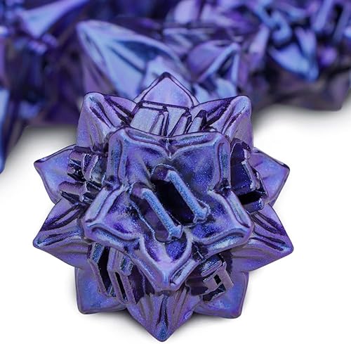 Miniatura 5 de ARUOHHA DND - Juego de dados de metal con diseño de hojas de dragones y mazmorras azules, dados poliédricos D + D, hechos a mano, juego de rol D20