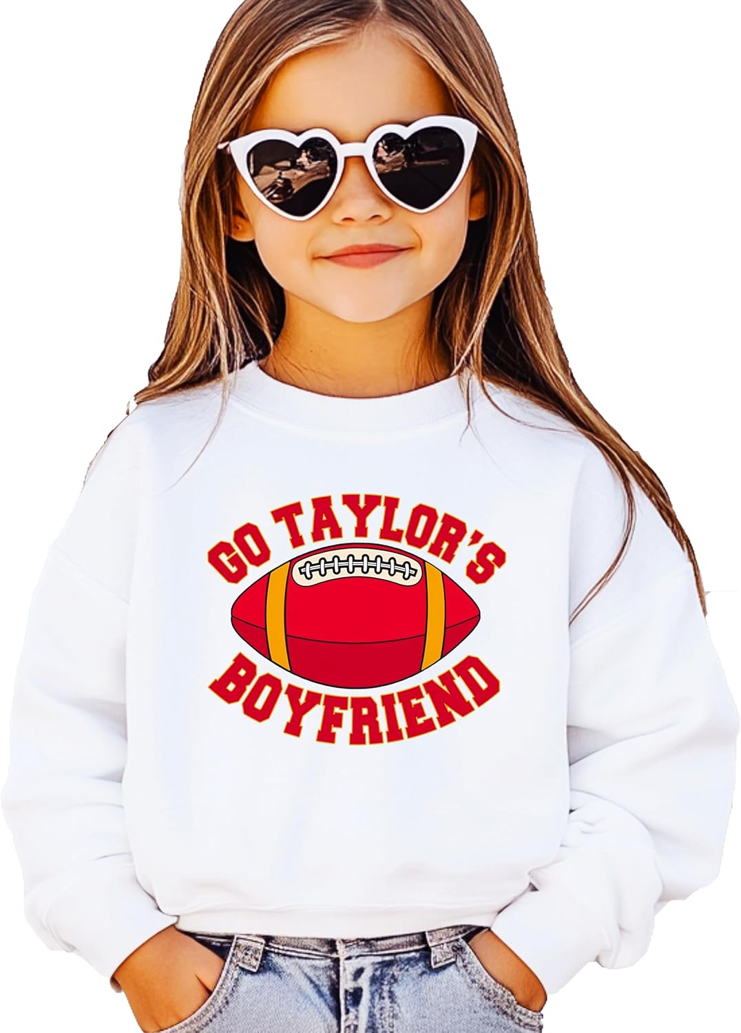 Olive Loves Apple Go Taylor's Boyfriend Sweatshirt for Women, Teens & Kids Red and Gold Fall Football Sweater