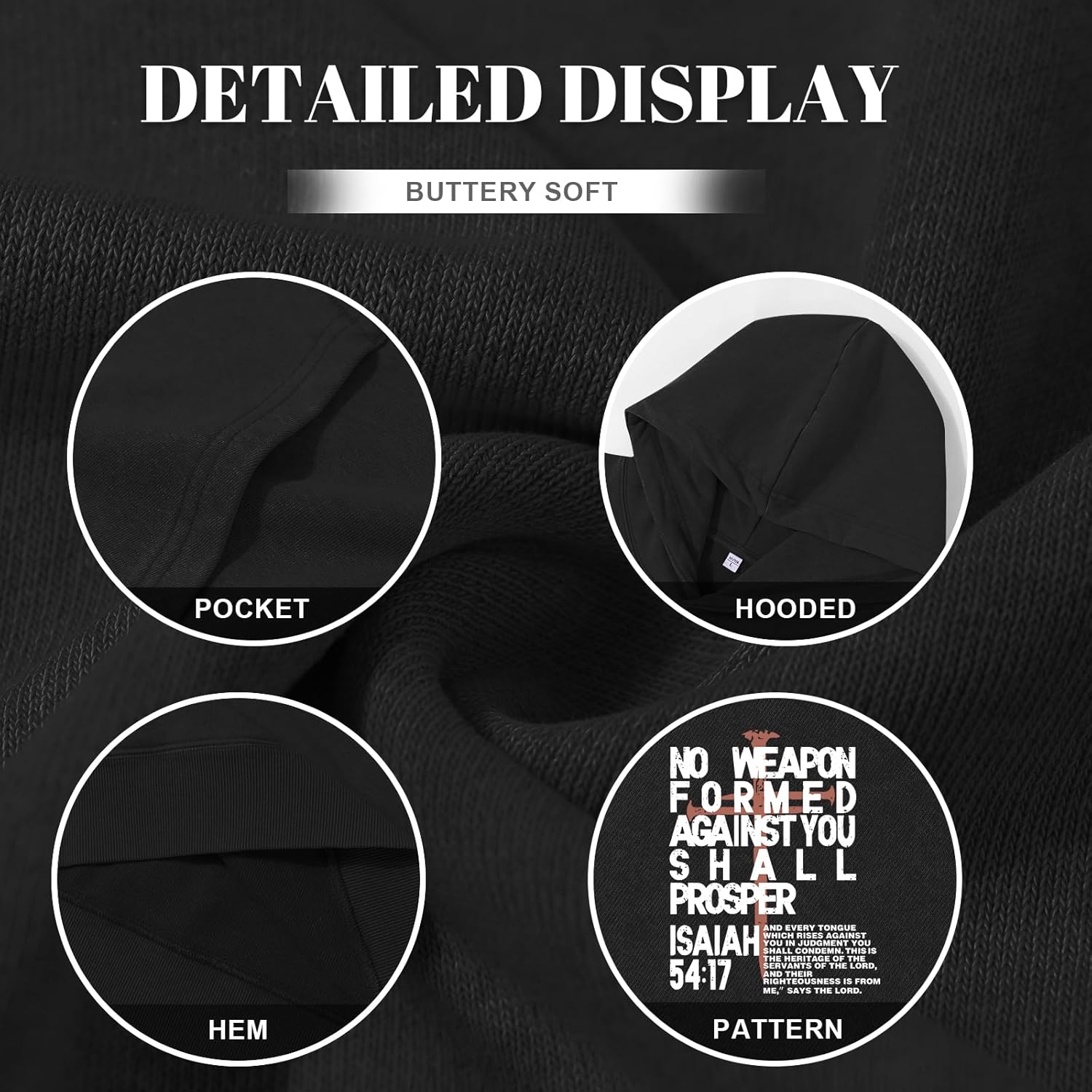 Christian Hoodies Men Jesus No Weapon Formed Against You Sweatshirts Faith God Oversized Acid Wash Graphic Pullover - Image 6