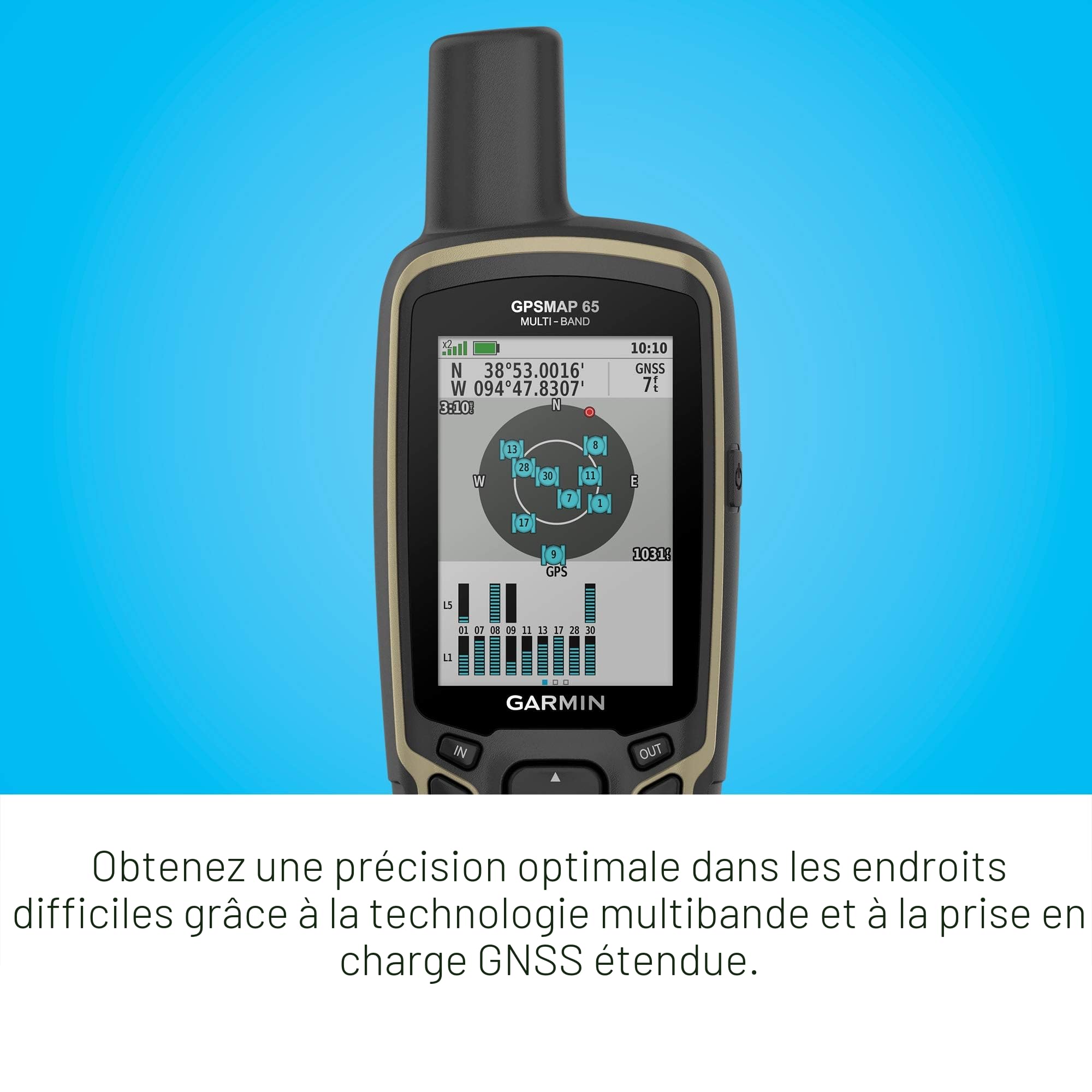 Garmin GPSMAP 65 - GPS à bouton portatif avec altimètre et boussole, support satellite étendu et technologie multi-bande - avec écran couleur de 2,6” - 010-02451-00