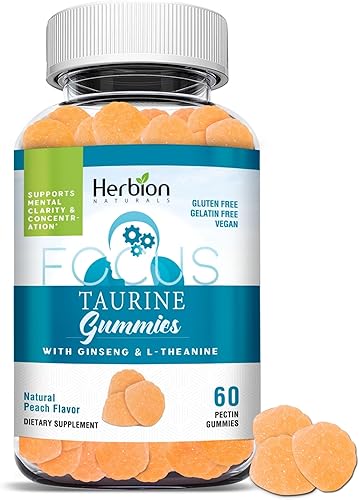 HERBION Naturals - Gomitas de taurina con ginseng, L-teanina, vitamina C, B3, B6 y B12, apoyan la claridad mental y la concentración*, sabor natural