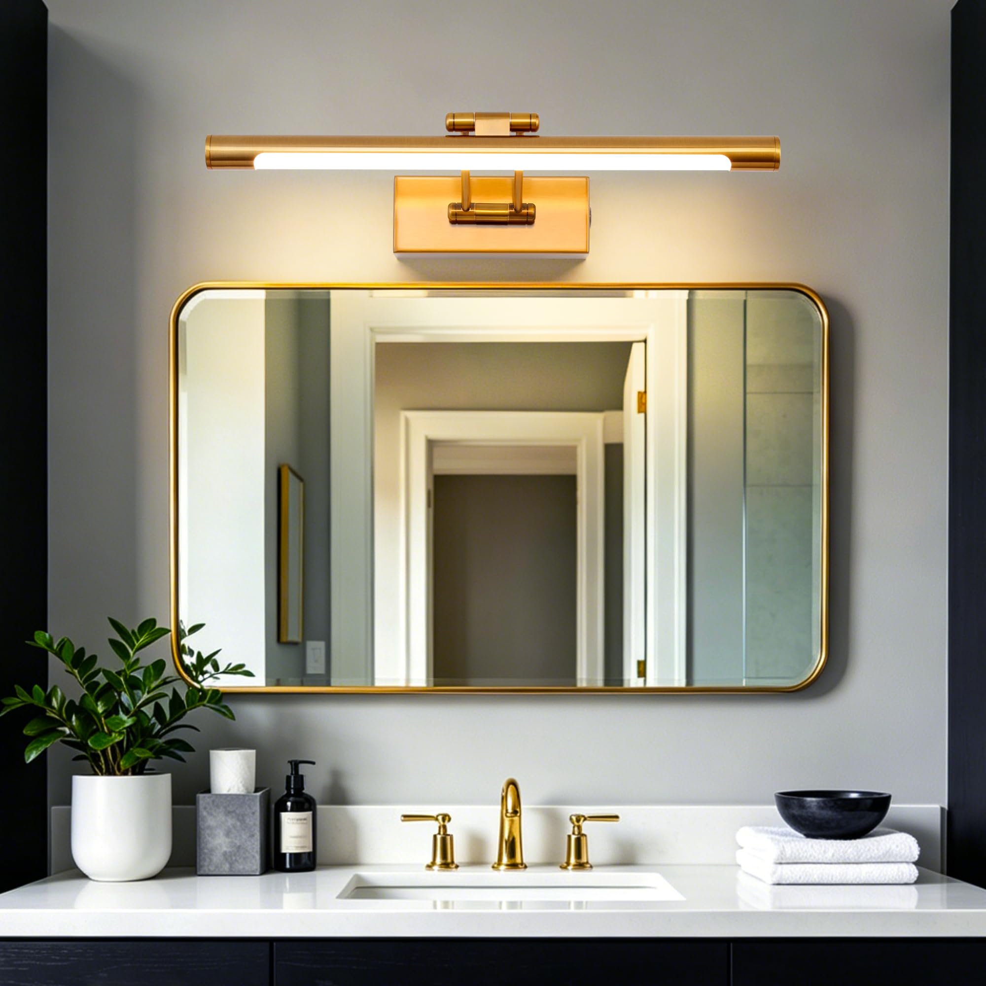 Applique Murale Salle de Bain Lampe à Miroir LED 40cm Interrupteur à Tirette 3000K Tête Pivotante pour Tableau Lampe Murale Mordern Dimmable Interieur 8W IP44