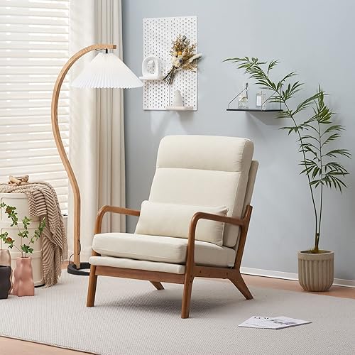 Miniatura 7 de Silla decorativa moderna de mediados de siglo con almohada, respaldo alto, tapizada, con marco de madera maciza y cojín suave para sala de estar,