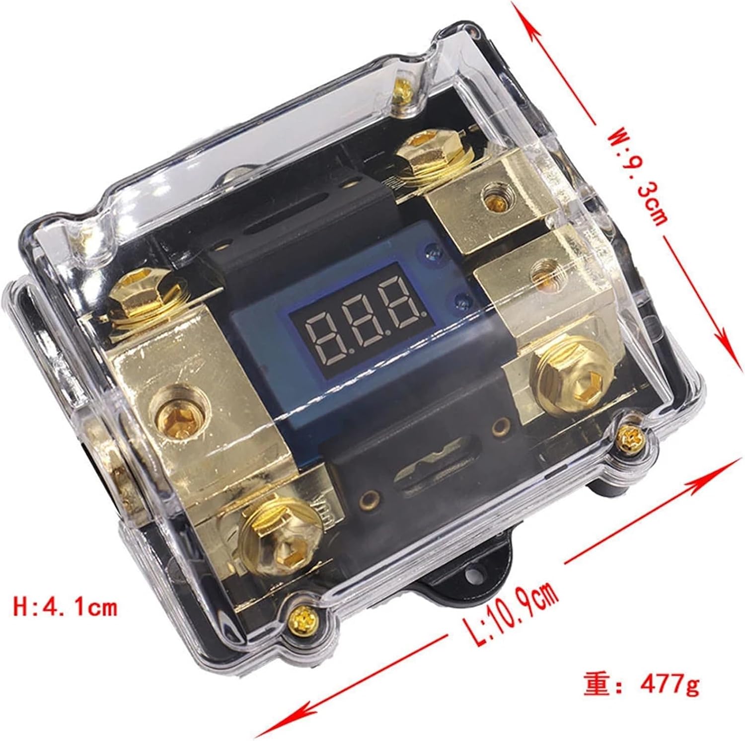 1 Way in 2 Way Out Power Distribution Block with LED Display Stereo Distribution Block Stereo Fuse Holder