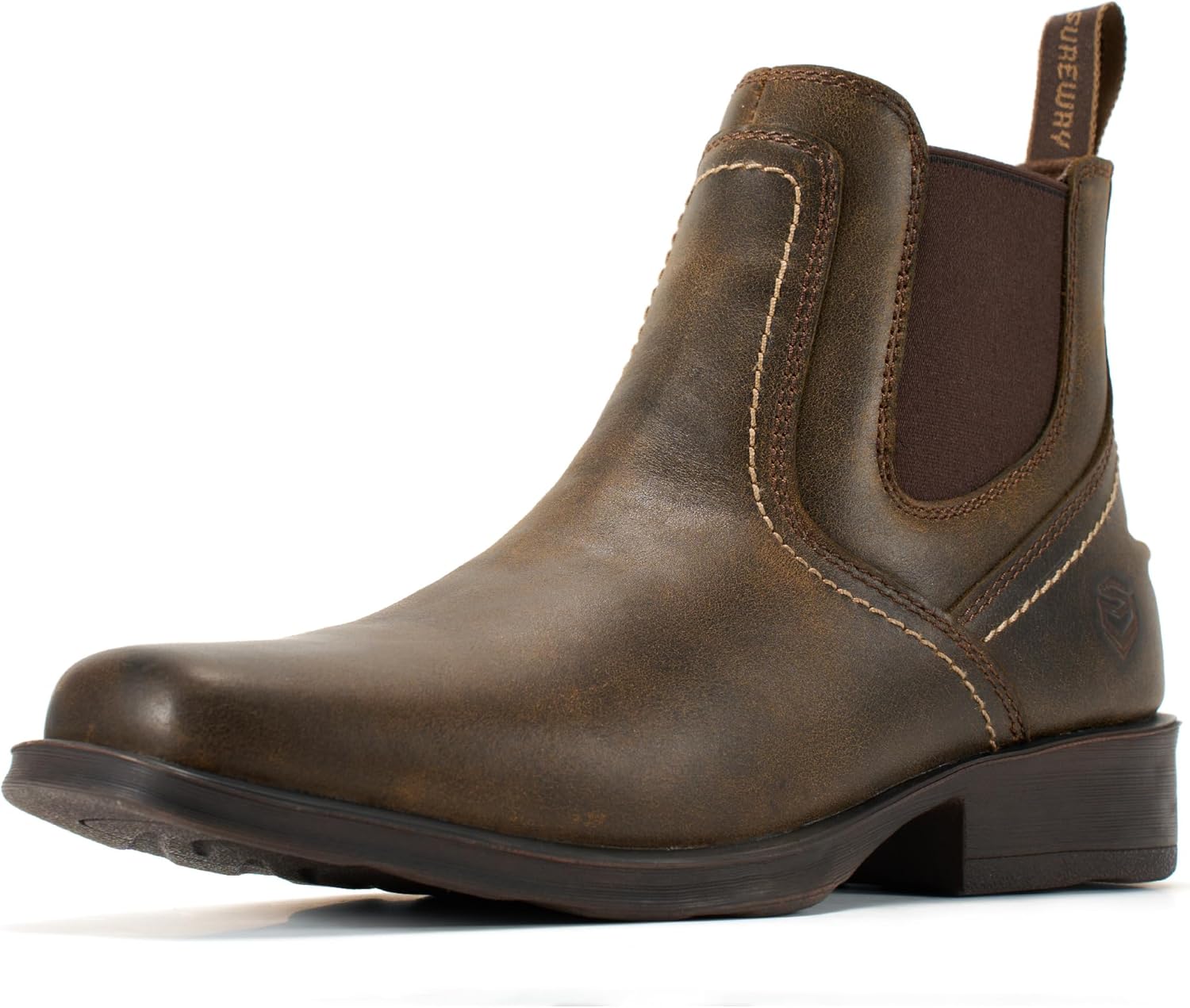 SUREWAY Mens Western Chelsea Cowboy Boots for Men Square Toe,6 Inch Slip-On Work/Casual/Dress Boots Shoes for Men