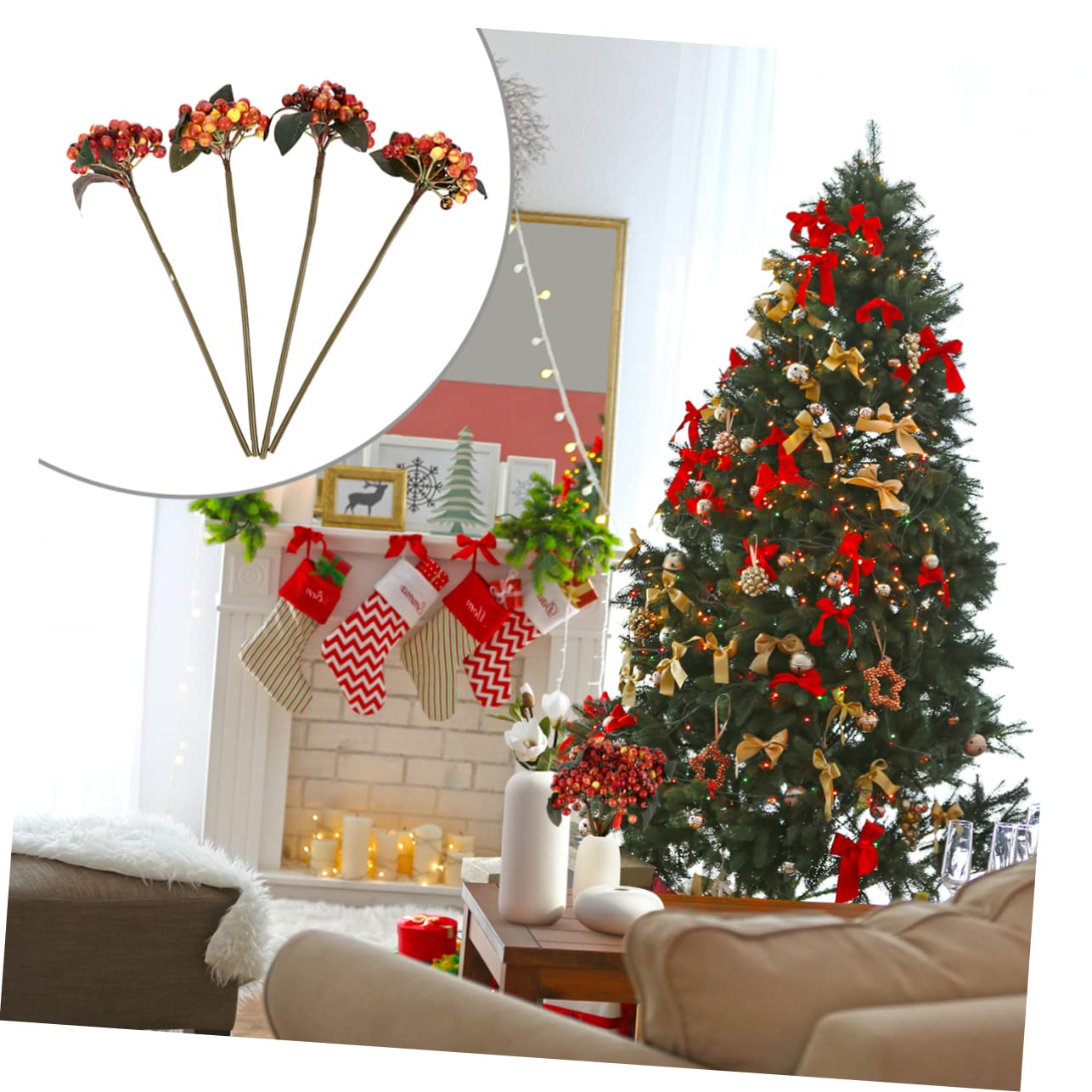 Abaodam 12stücke Realistische Beeren-Bouquets Für -Dekorationen Künstliche Beeren Für Weihnachtsdeko Rot Orange Lebendige Und Flexibele Arrangements Für Vasen Und Weihnachtsbaumdeko