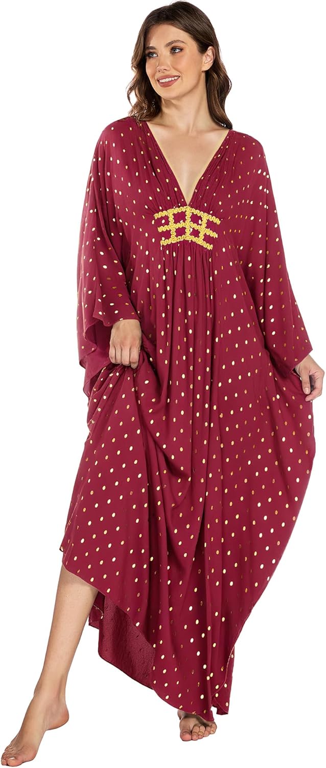 Bsubseach Kaftan Dresses for Women Polka Dot Batwing Sleeve Caftans Moo Moos for Women Plus Size Beach Vacation Coverup - Image 6