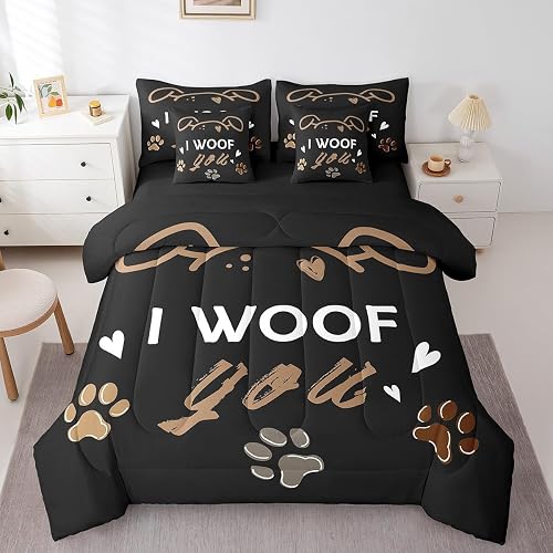 Erosebridal Black Kawaii Dog 7 Pieces Bedding Set Cartoon Dog Paw Twin Comforter